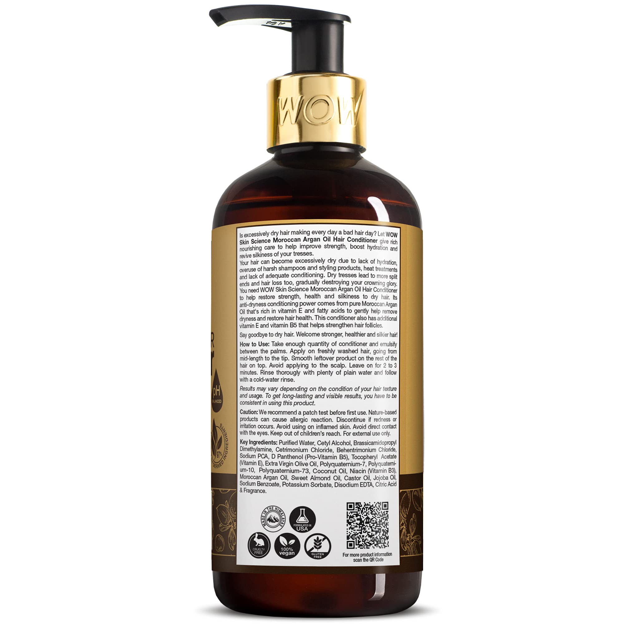 WOW Skin Science Moroccan Argan Oil Conditioner For Dry Hair/Frizz Free Hair- No Sulphates, Parabens, Silicones, Salt & Colour, 300 ml – view 2