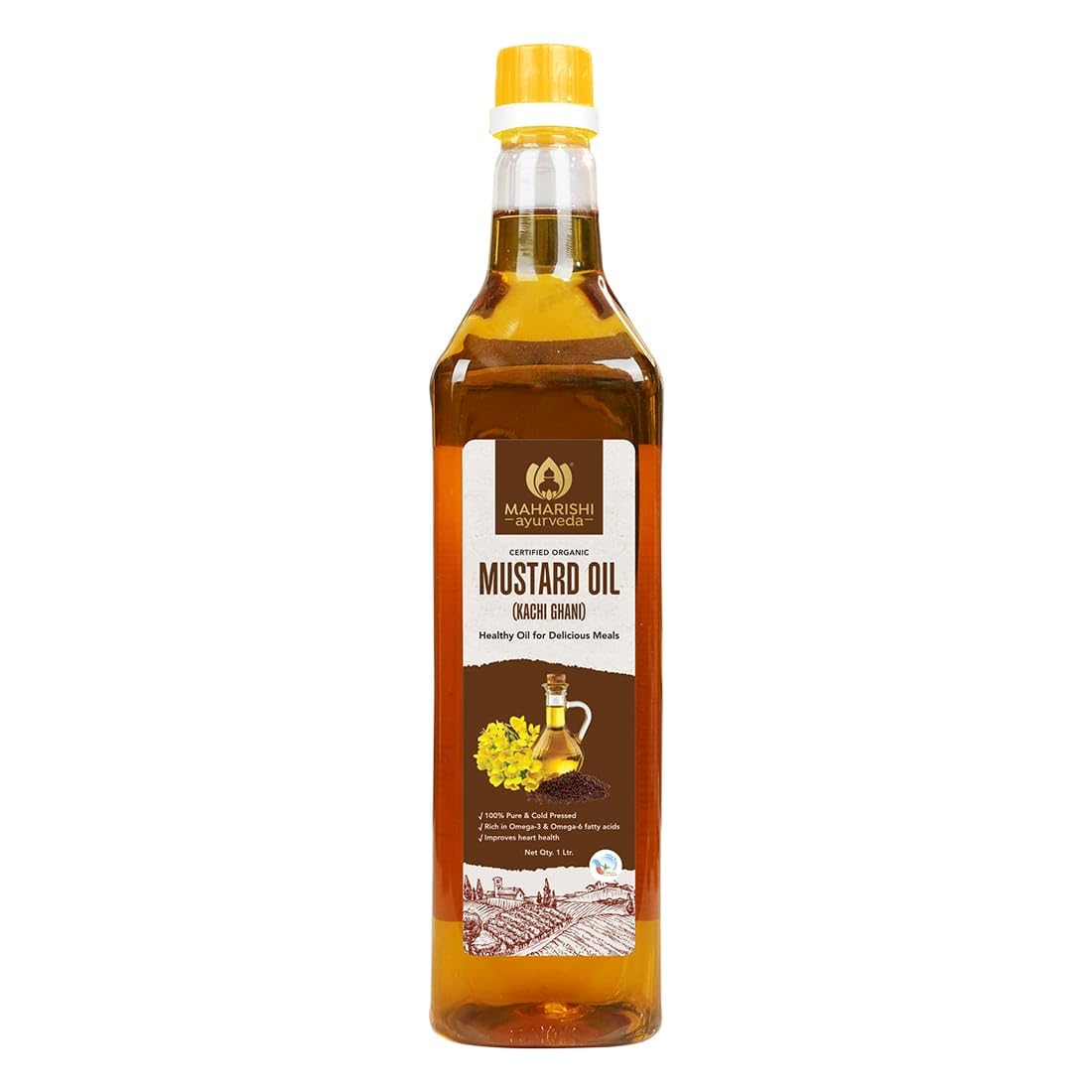 Maharishi Ayurveda Organic Certified Mustard Oil | Cold-Pressed Kachi Ghani Sarson Oil | Supports Digestion, Circulation & Daily Cooking | 1 L