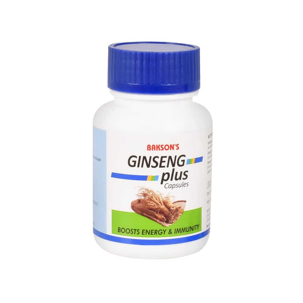 Front view of Bakson Ginseng Plus Capsules bottle pack