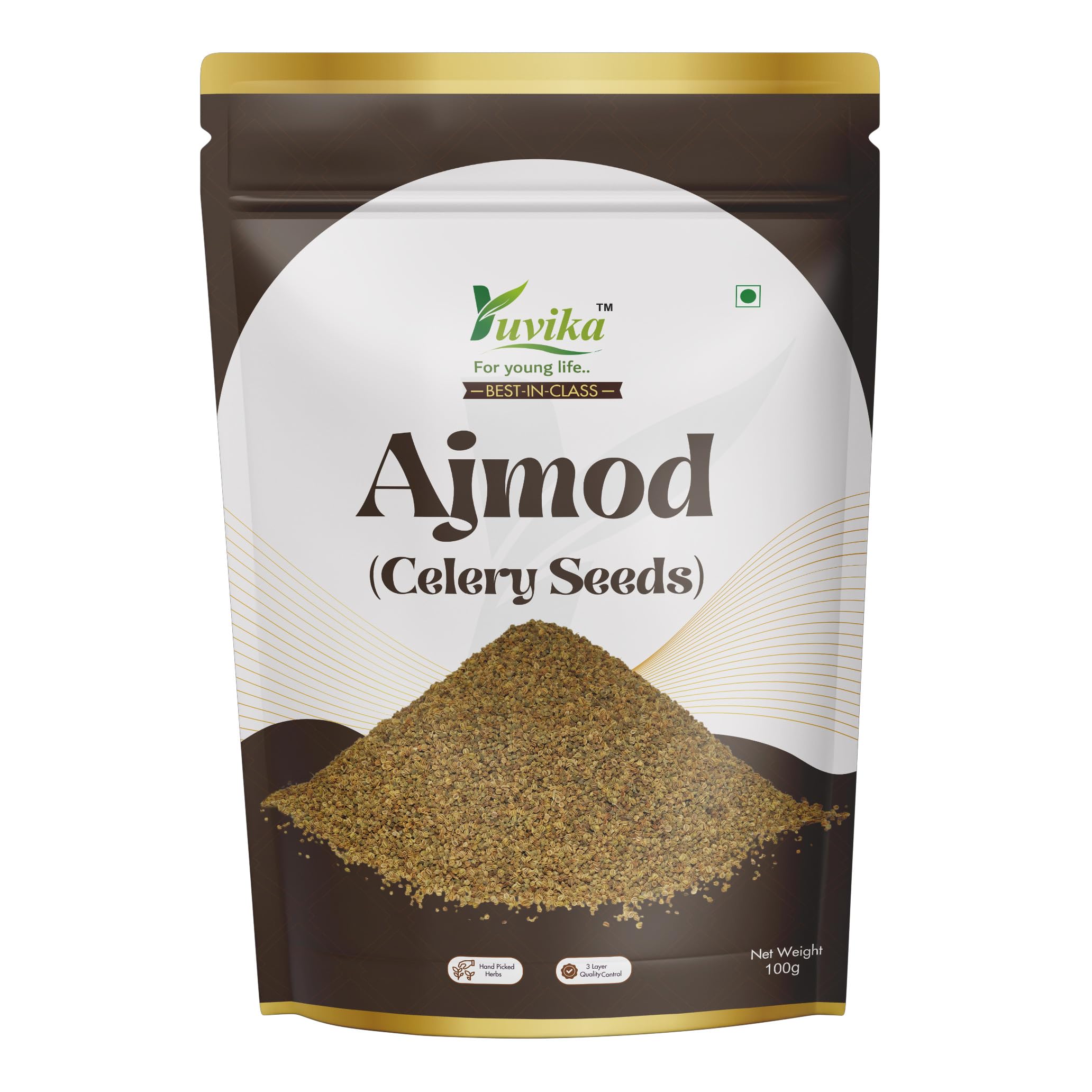 Packaged Yuvika ajmod celery seeds 100 gram bag front view
