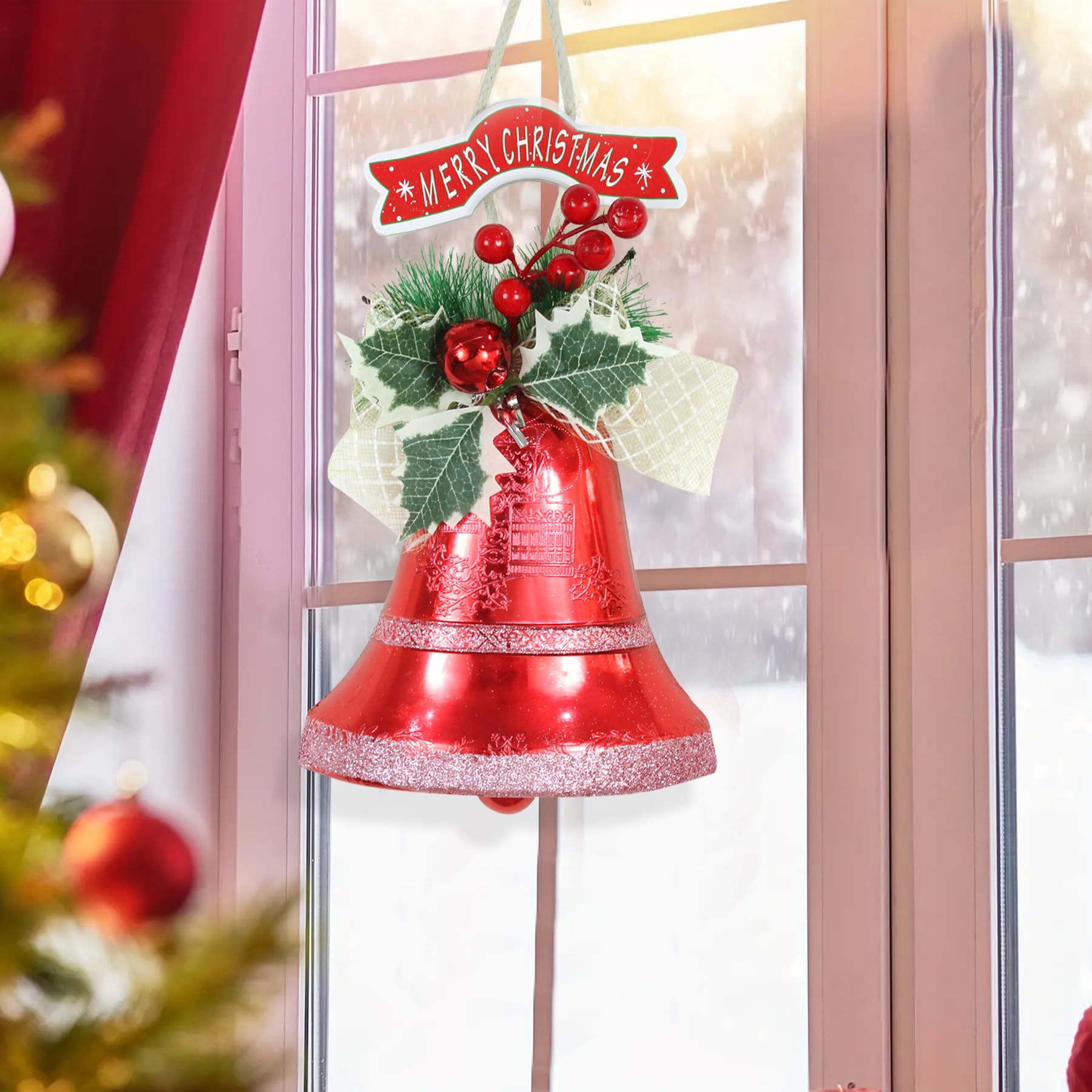 TIED RIBBONS Set of 2 Christmas Tree Bells (Big Size, 35.5 cm x 16.5 cm) for Decoration Wall Door Tree Hanging Large Size Ornaments Props Xmas Accessories - Red Christmas Decorations Items for Home – view 4