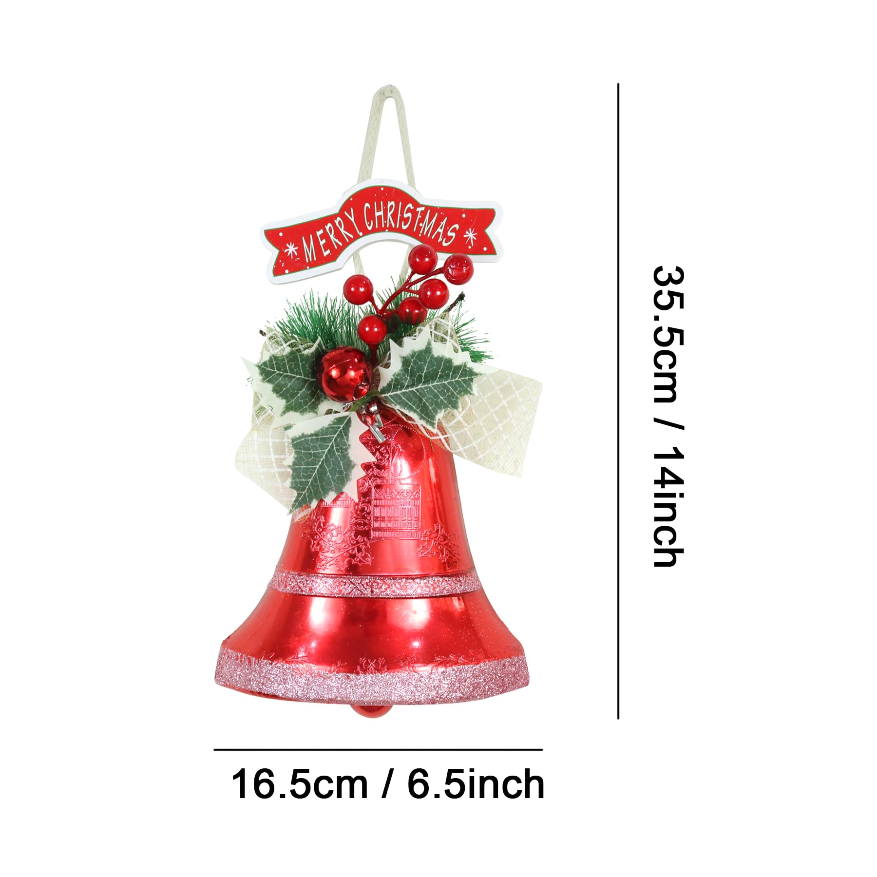 TIED RIBBONS Set of 2 Christmas Tree Bells (Big Size, 35.5 cm x 16.5 cm) for Decoration Wall Door Tree Hanging Large Size Ornaments Props Xmas Accessories - Red Christmas Decorations Items for Home – view 6