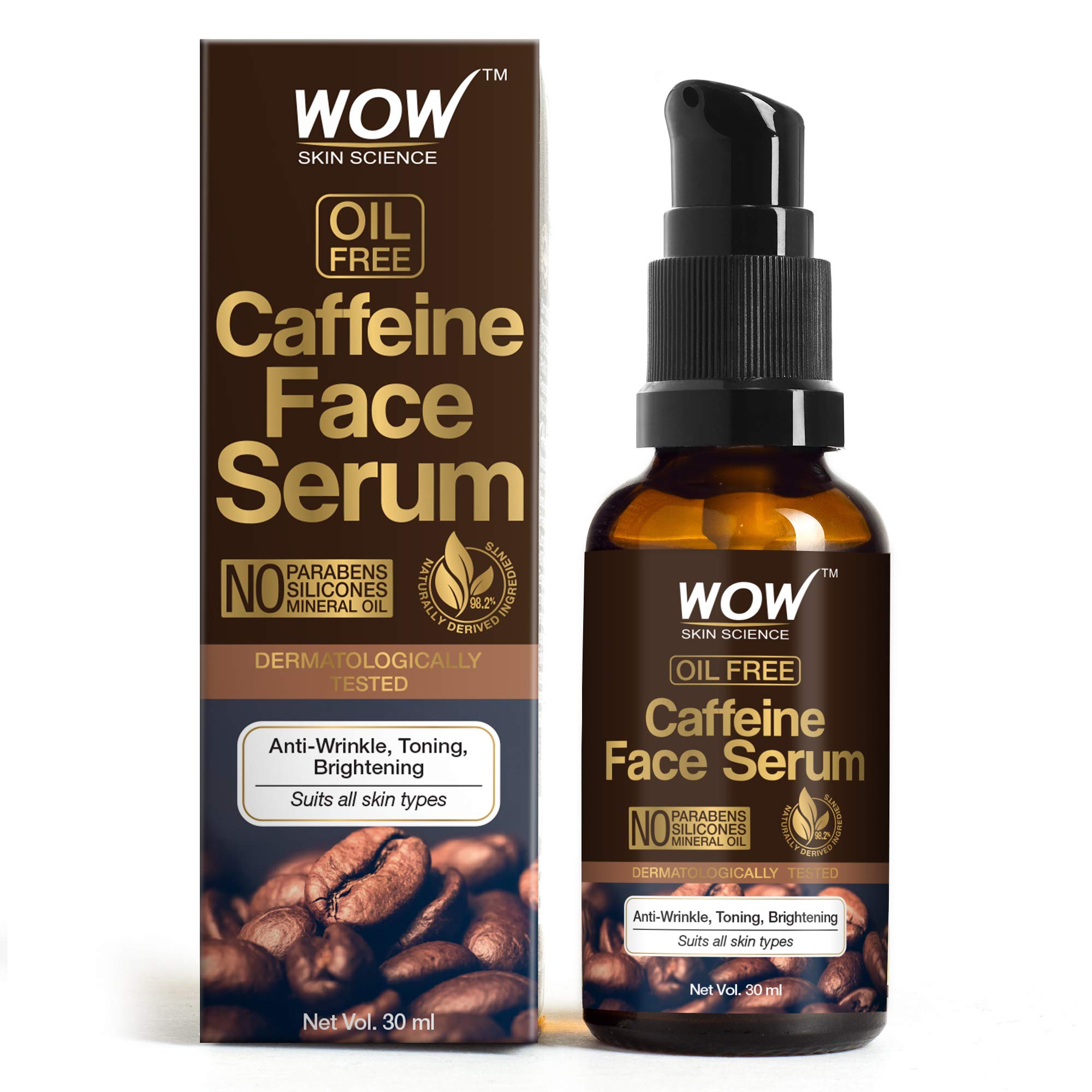 Oil-free caffeine face serum bottle by WOW Skin Science