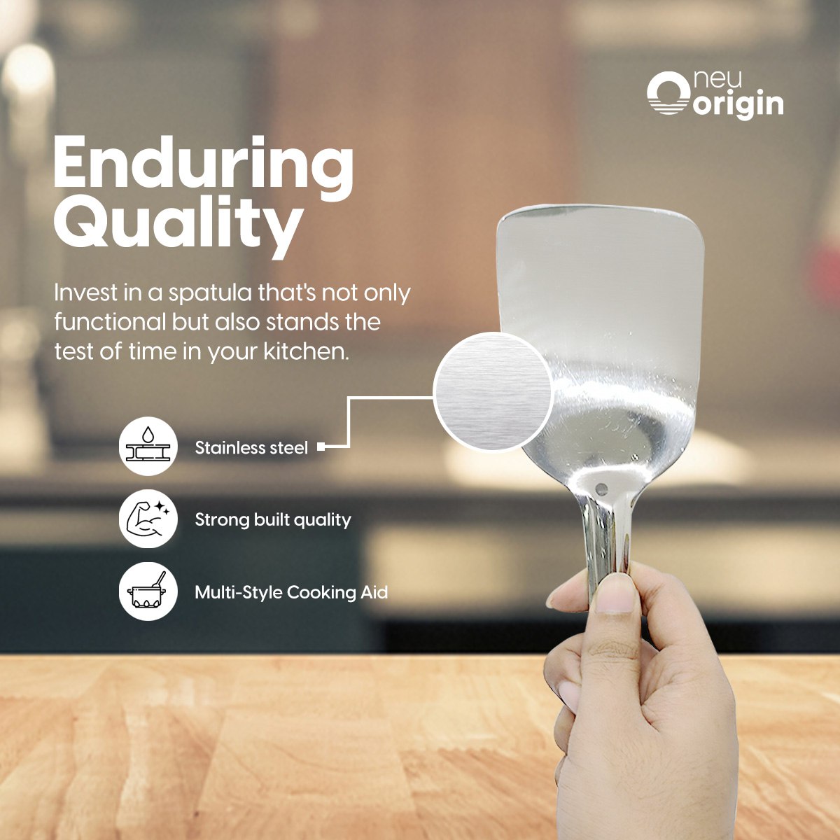 NeuOrigin Stainless Steel Spatula Turner, 12.5x2.5 inches - Precision Cooking for Pancakes, Grill, Fish & Eggs - Durable Kitchen Tool for Everyday Use – view 2