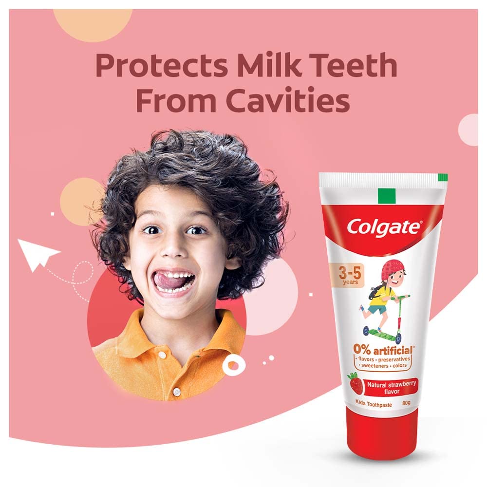 Colgate Kids Anticavity Toothpaste for 3-5 Years, 160g (80g x 2), Natural Strawberry Flavour, 0% Artificial Substances & Colgate Gentle UltraFoam Ultra Soft Bristles, 2 Pcs, Multicolor – view 3