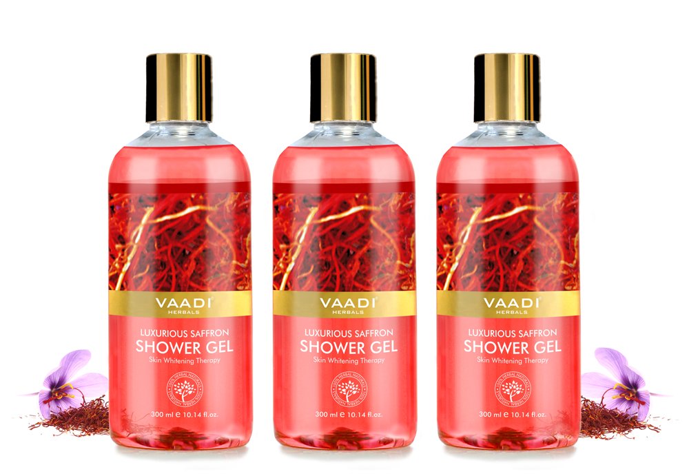 Saffron shower gel bottles from Vaadi Herbals pack of three