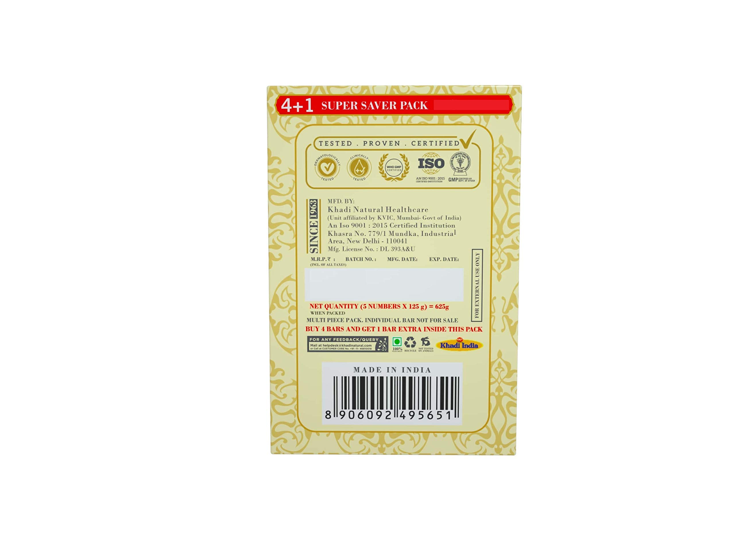 KHADI NATURAL Ayurvedic Aloevera Soap Super Saver Pack 4+1, 125 g (Pack of 5) – view 2