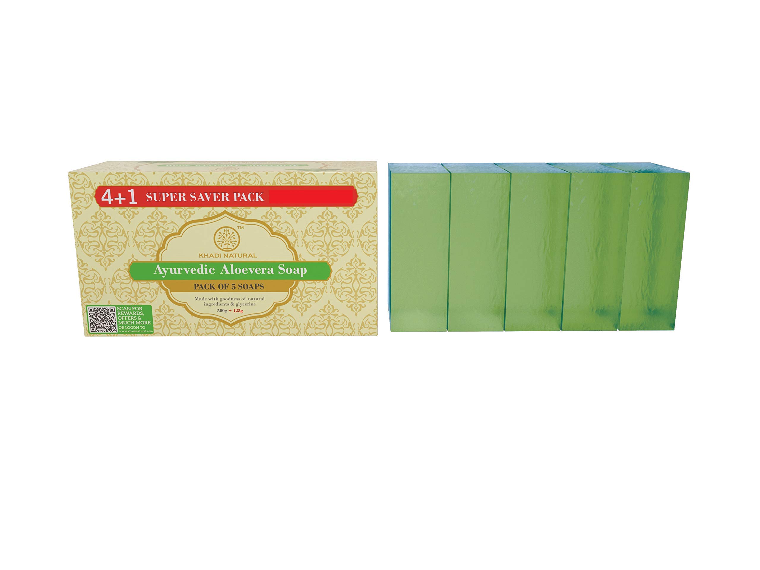 KHADI NATURAL Ayurvedic Aloevera Soap Super Saver Pack 4+1, 125 g (Pack of 5) – view 3