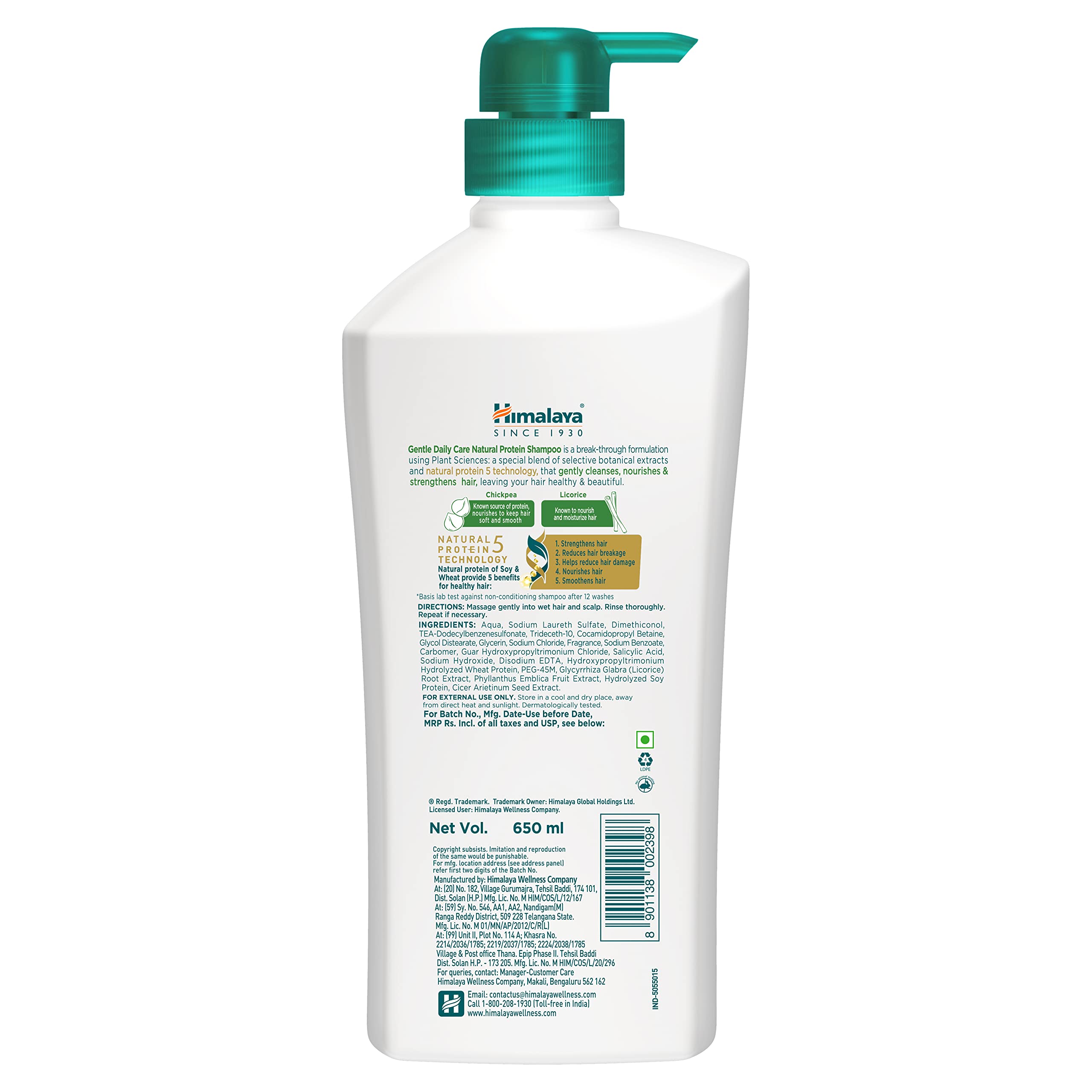Himalaya Gentle Natural Protein Shampoo, protects from tear , Gently cleanses & strengthens, With Chickpea, Licorice & Amla, For Women & Men , 650ml – view 9