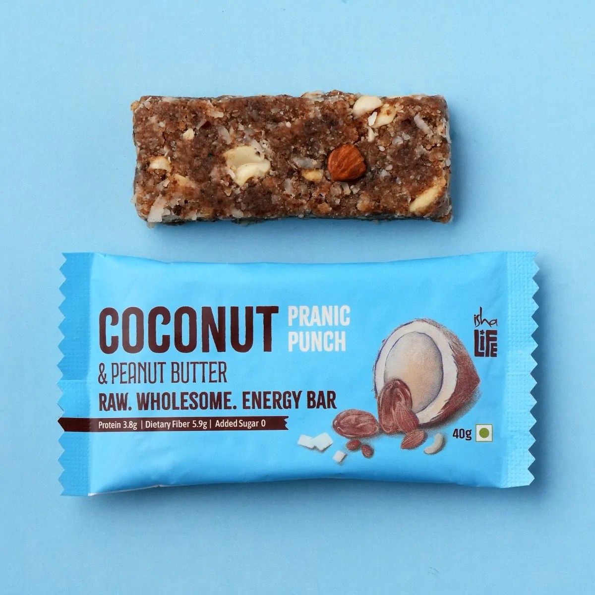 Isha Life Roasted Coconut with Peanut Butter Energy Bar 40gm Natural Snack Bar Made with Dates, Cashew & Almond – view 2