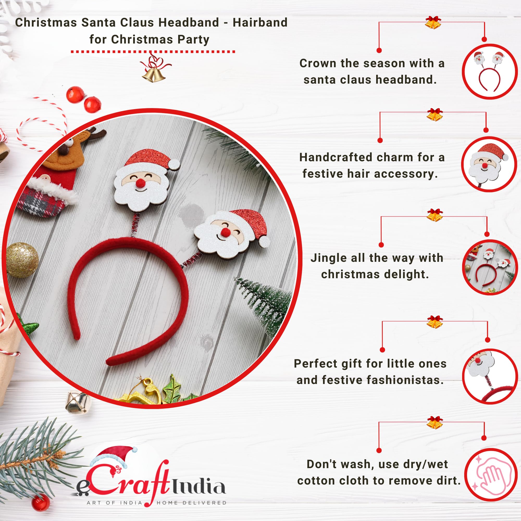 eCraftIndia Christmas Headband Santa Claus Design Hair Band – view 5
