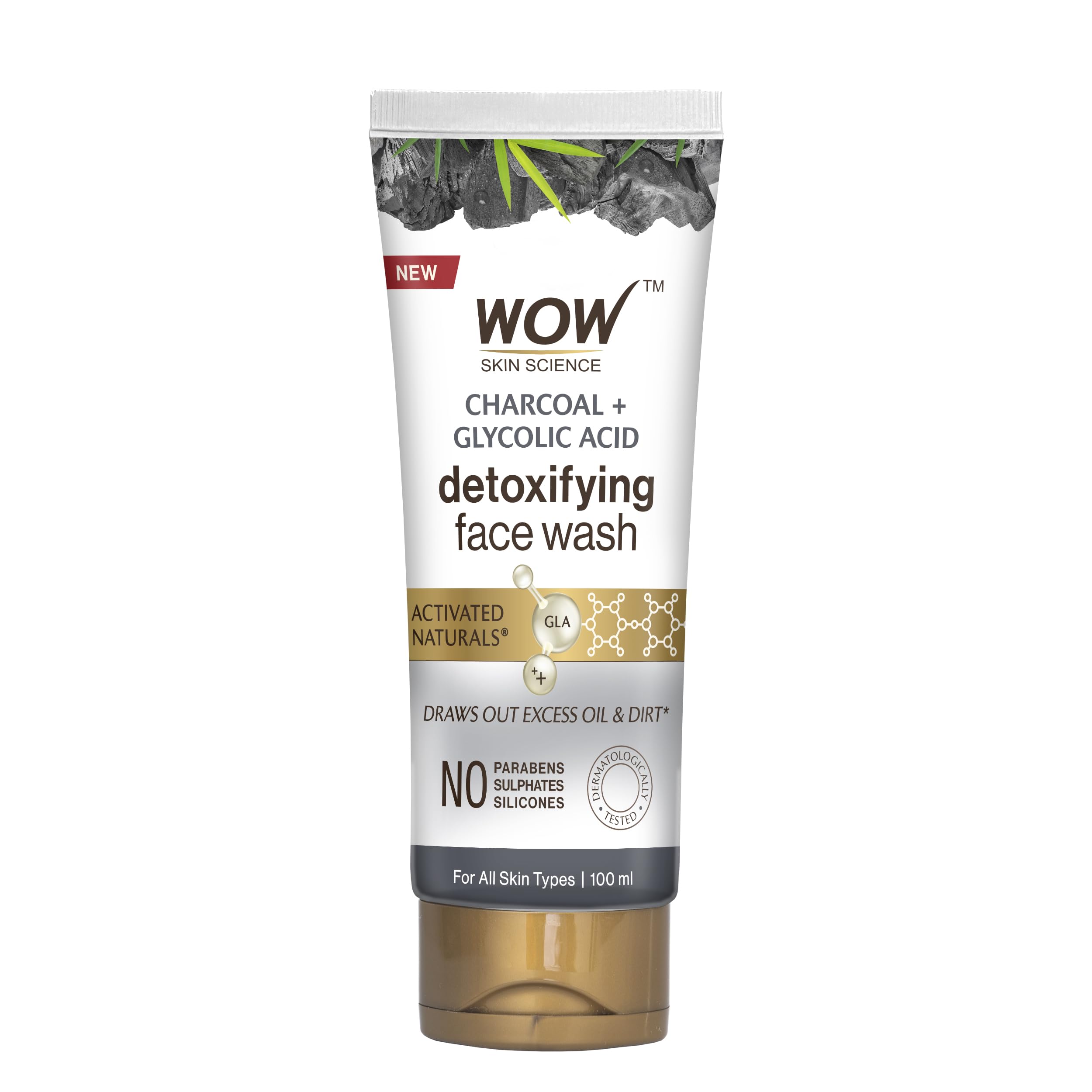 Activated charcoal face wash tube with charcoal beads, 100 mL