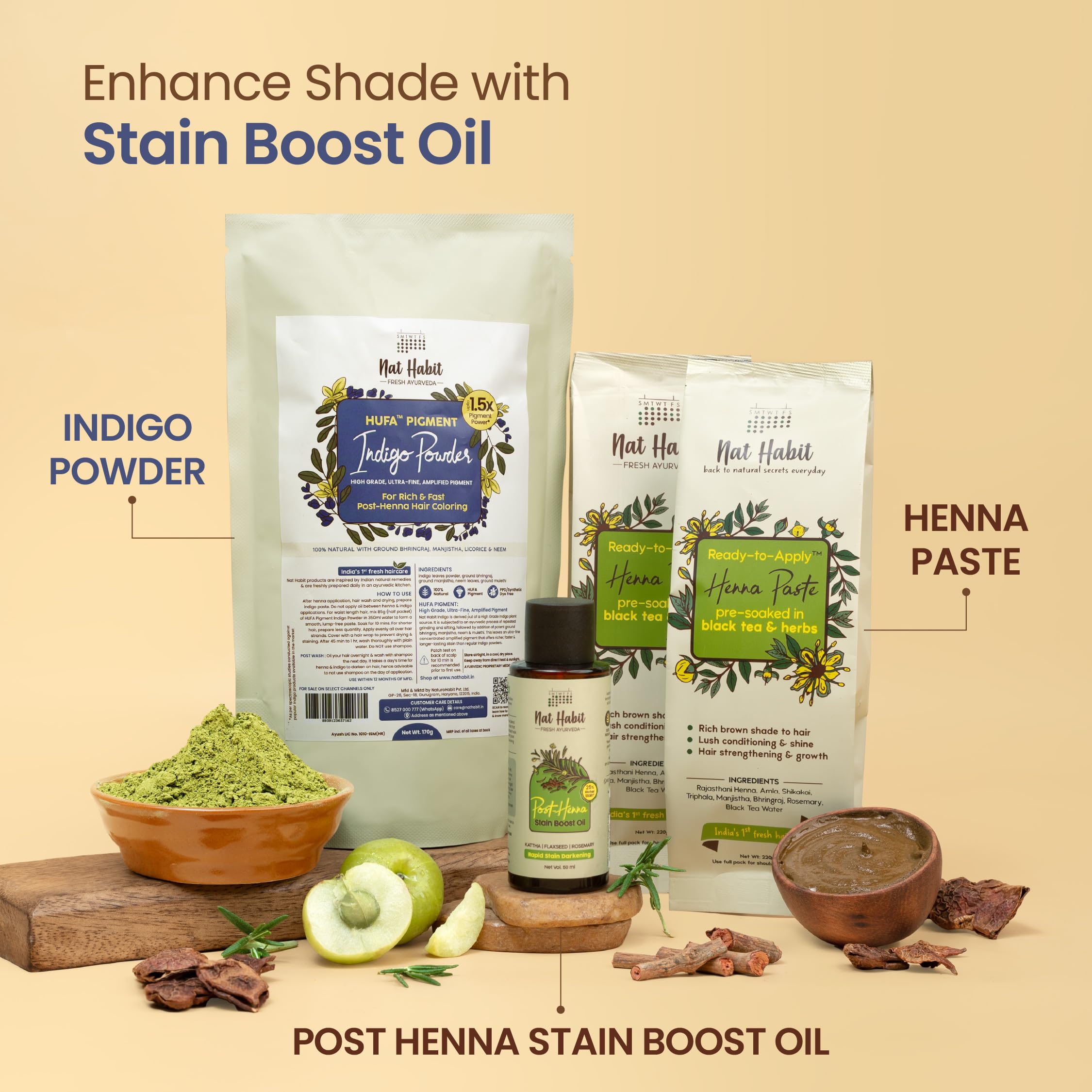 Nat Habit Organic Indigo Powder, Natural Hair Color for Black Hair, HUFA, Indigo Leaf Powder for Rich and Fast Post-Henna Coloring, Chemical Free (Pack of 1 X 85g) – view 8