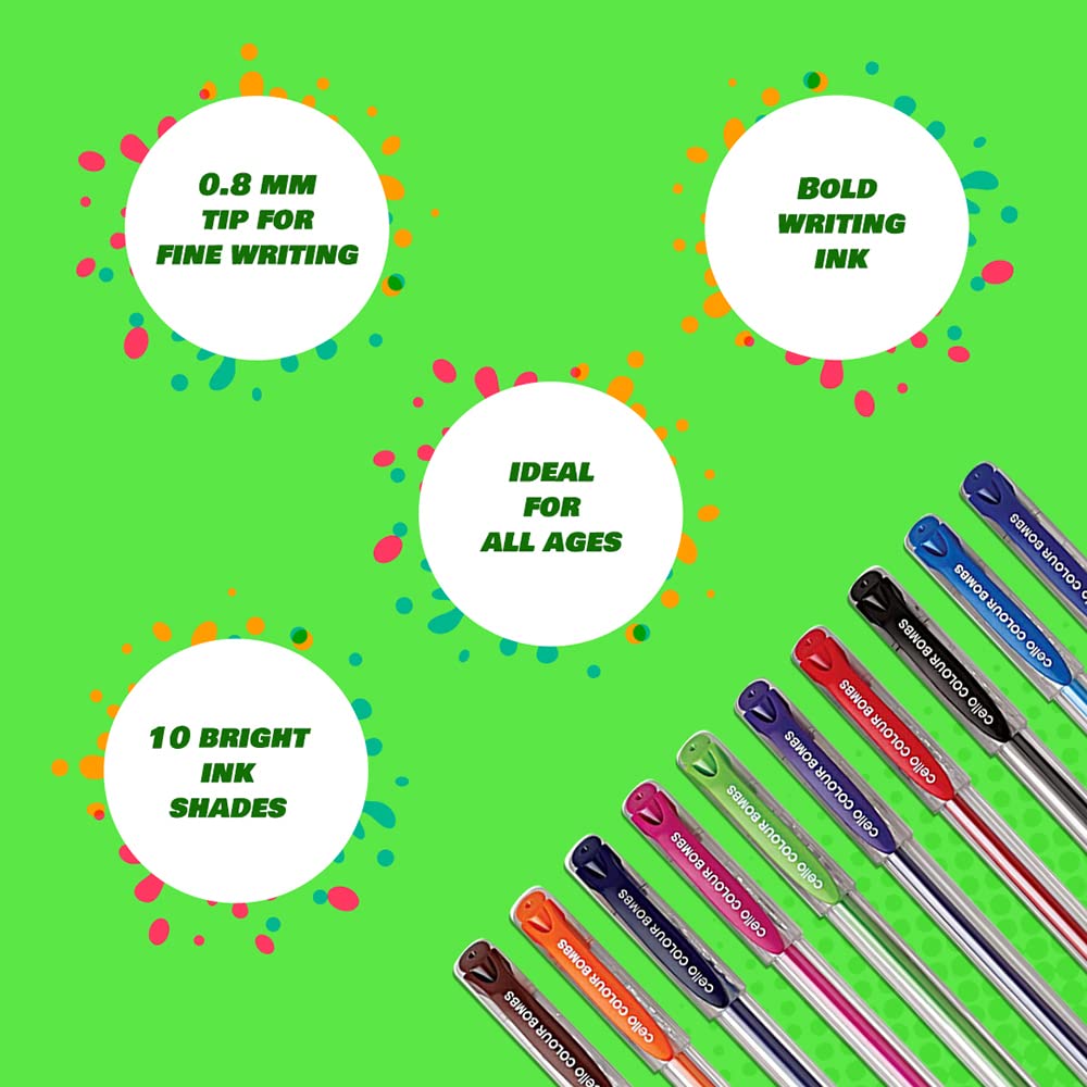 Cello Colour Bombs coloured ink Gel pens - Pack of 10 (Assorted) – view 3