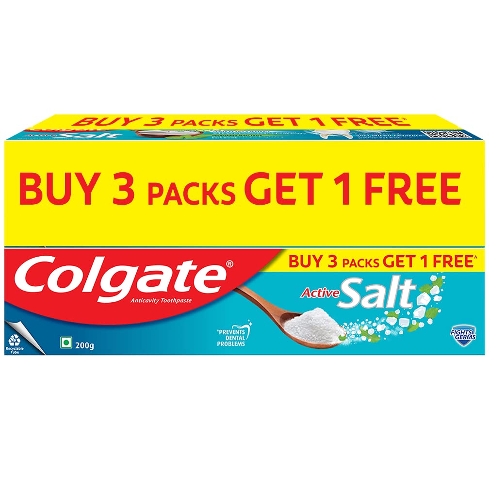 Colgate Active Salt Toothpaste, Daily Germ Protection, Pack of 800g (Buy 3 Get 1 Free) & Gentle Enamel Ultra Soft Bristles Toothbrush, 4 Pcs (Buy2 Get 2), Soft Bristles for Enamel Care – view 2