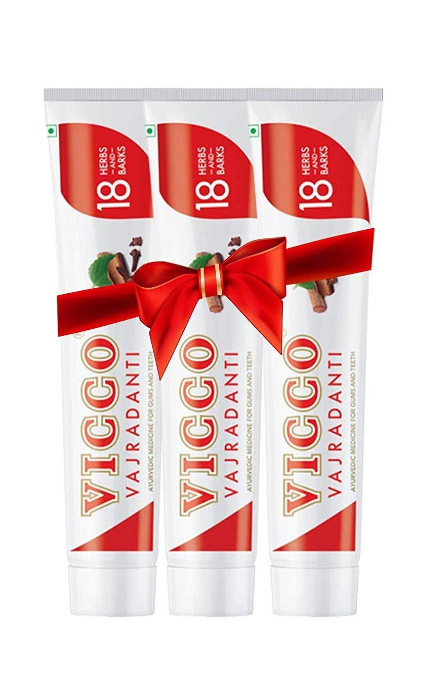 Three tubes of Vicco Vajradanti Ayurvedic toothpaste 150 g