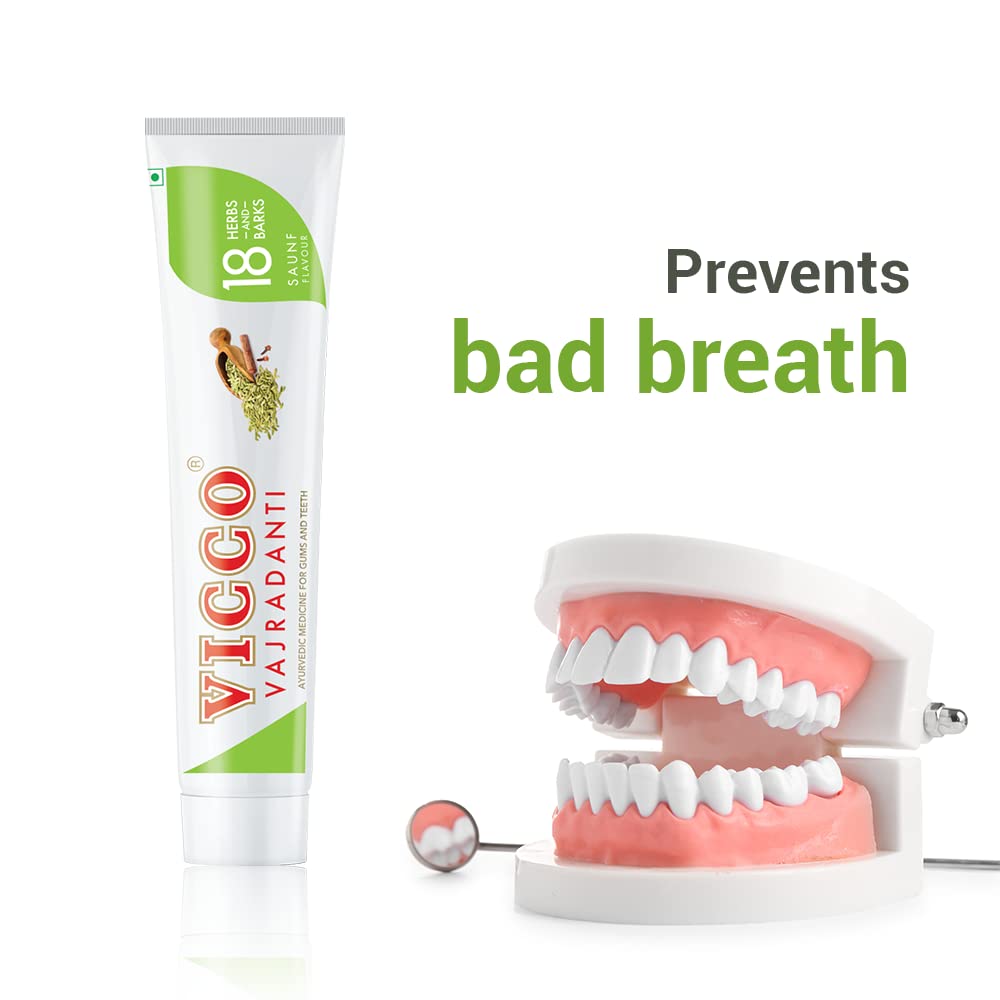 Vicco Vajradanti Ayurvedic Paste, Saunf Flavour, 18 Essential Herbs and Barks, Prevents Bad Breath, For Strong and Healthy Teeth, 160 gms, (Pack of 3) – view 3