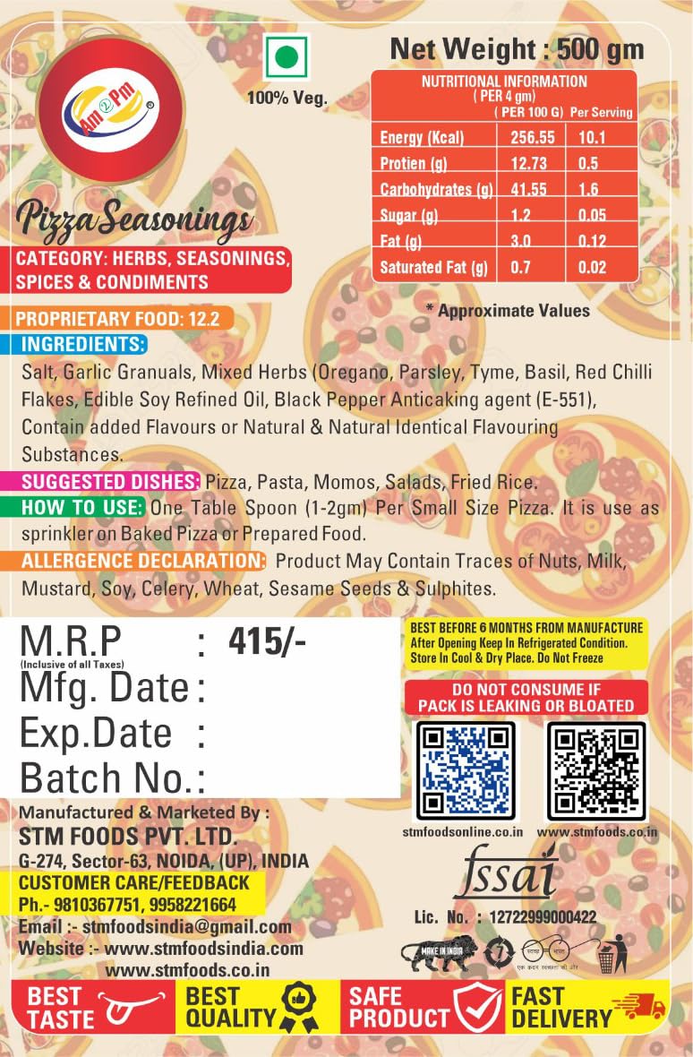 Am 2 Pm - Pizza Seasoning 500gm, Italian Spice Blend for Pizza, Pasta Premium Herbs and Spices Pizza and Pasta – view 3