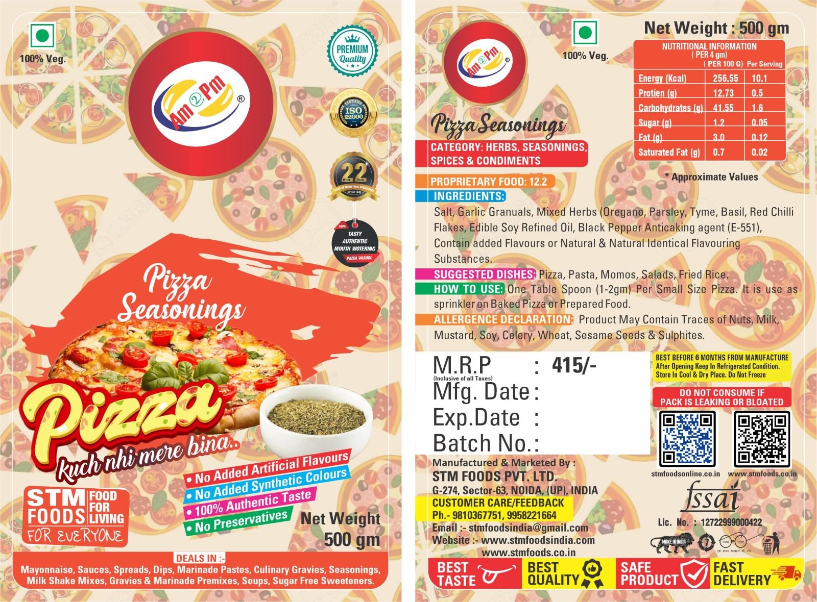 Am 2 Pm - Pizza Seasoning 500gm, Italian Spice Blend for Pizza, Pasta Premium Herbs and Spices Pizza and Pasta – view 6