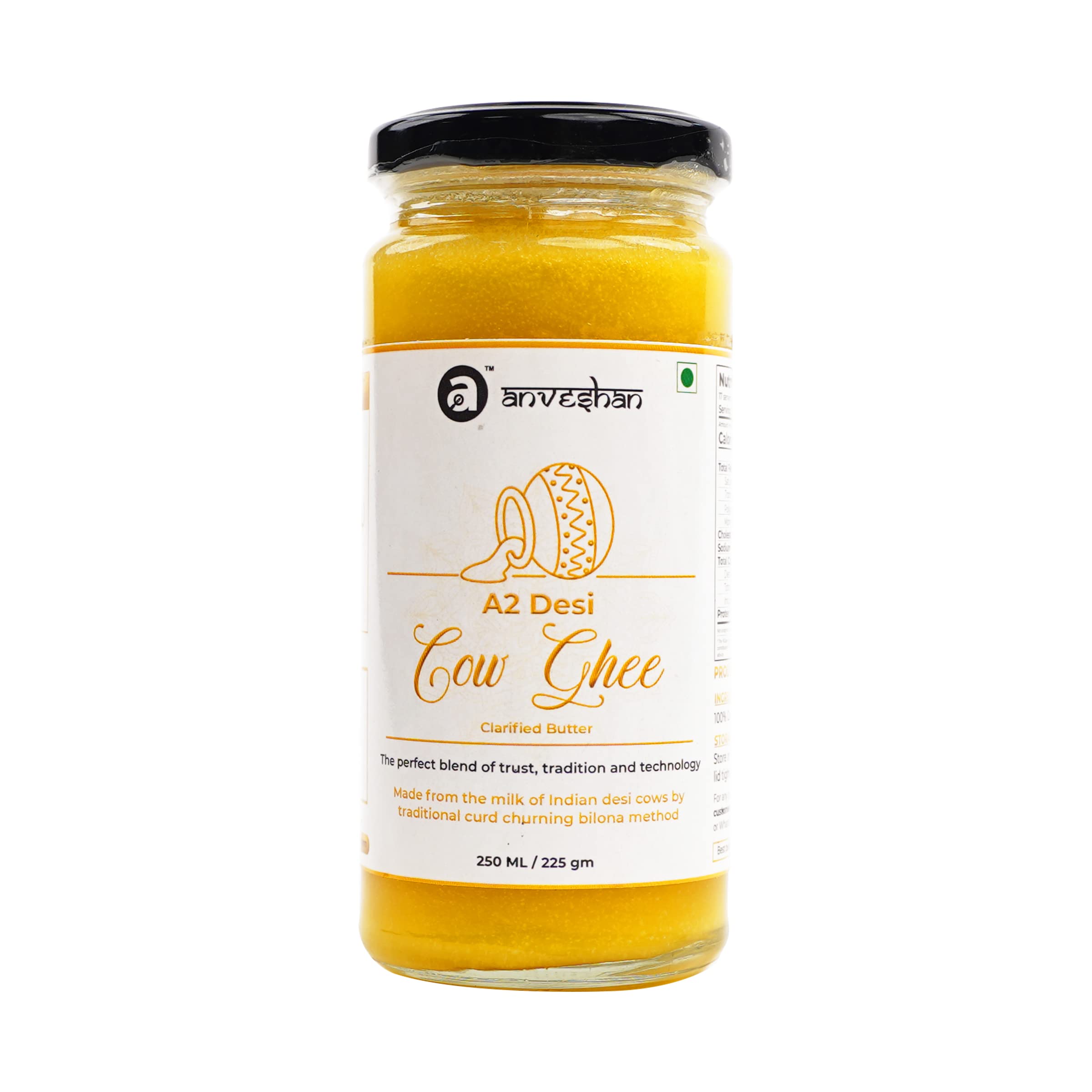 Anveshan bilona A2 cow ghee glass jar 250ml pack