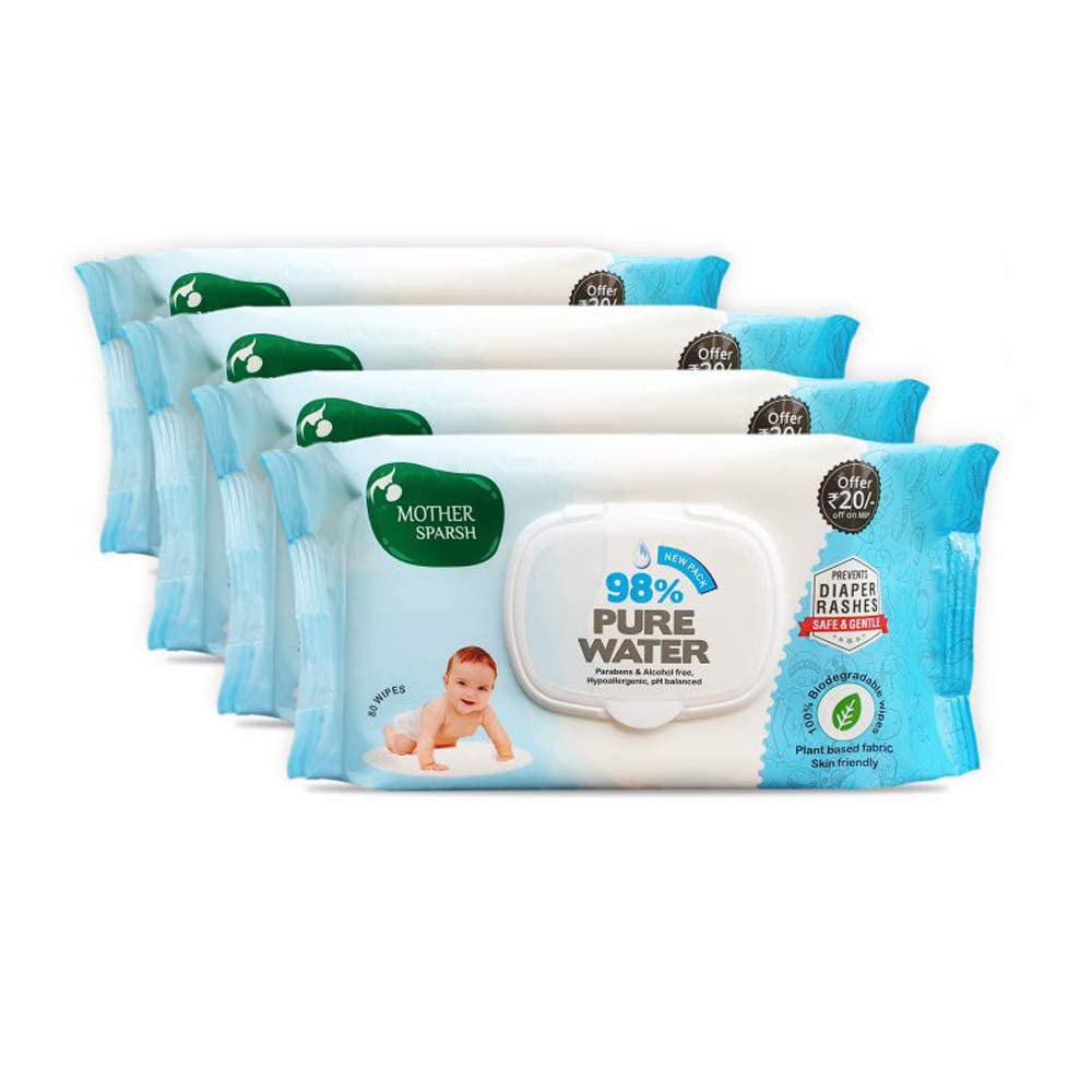 Mother Sparsh baby water wipes in resealable multi-pack pouches