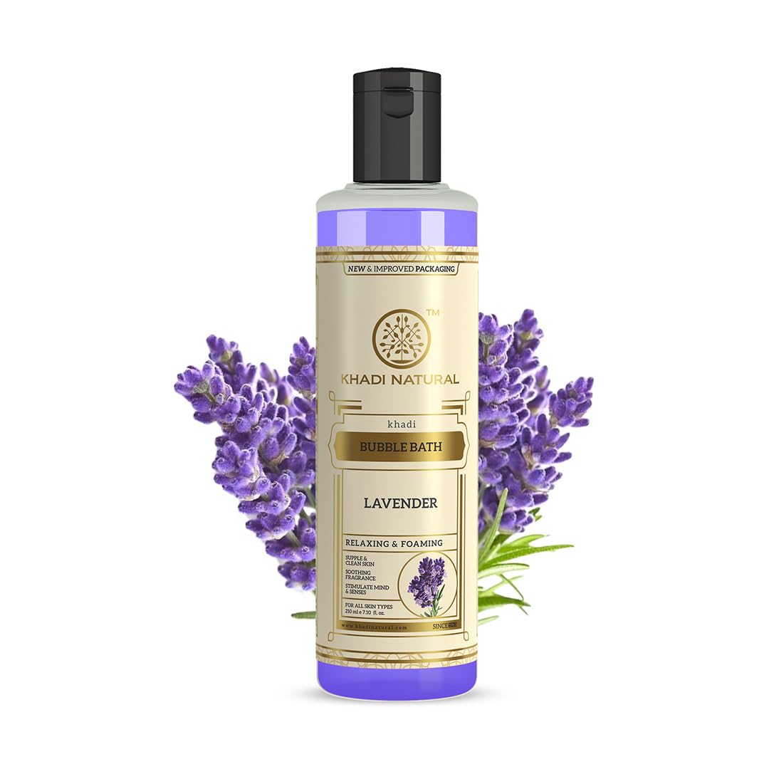 Lavender bubble bath bottle with clear liquid for daily cleansing