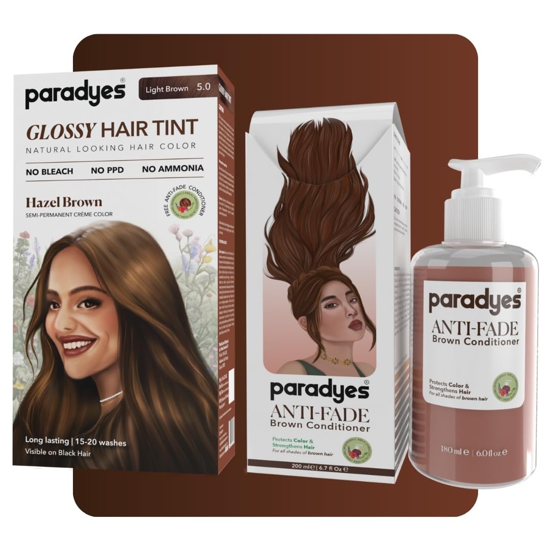 paradyes Hazel Brown hair tint and anti-fade brown conditioner set