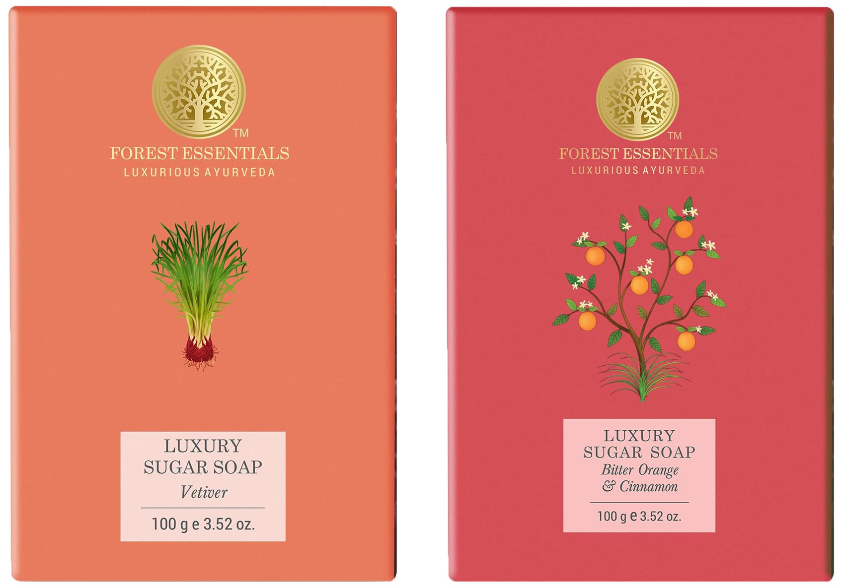 Forest Essentials Luxury Sugar Soap combo with Vetiver and Bitter Orange Cinnamon