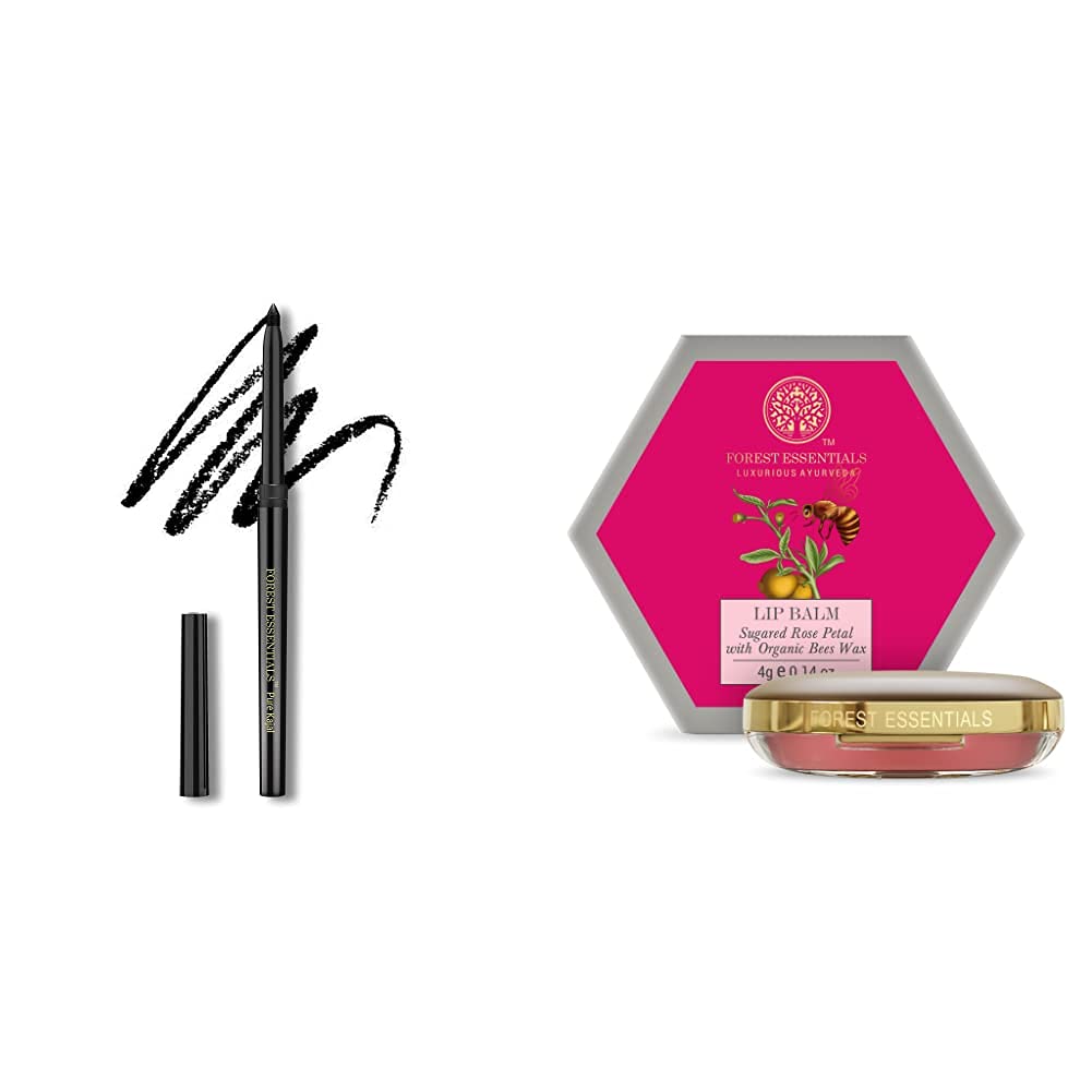 Forest Essentials charcoal black kajal with rose petal lip balm