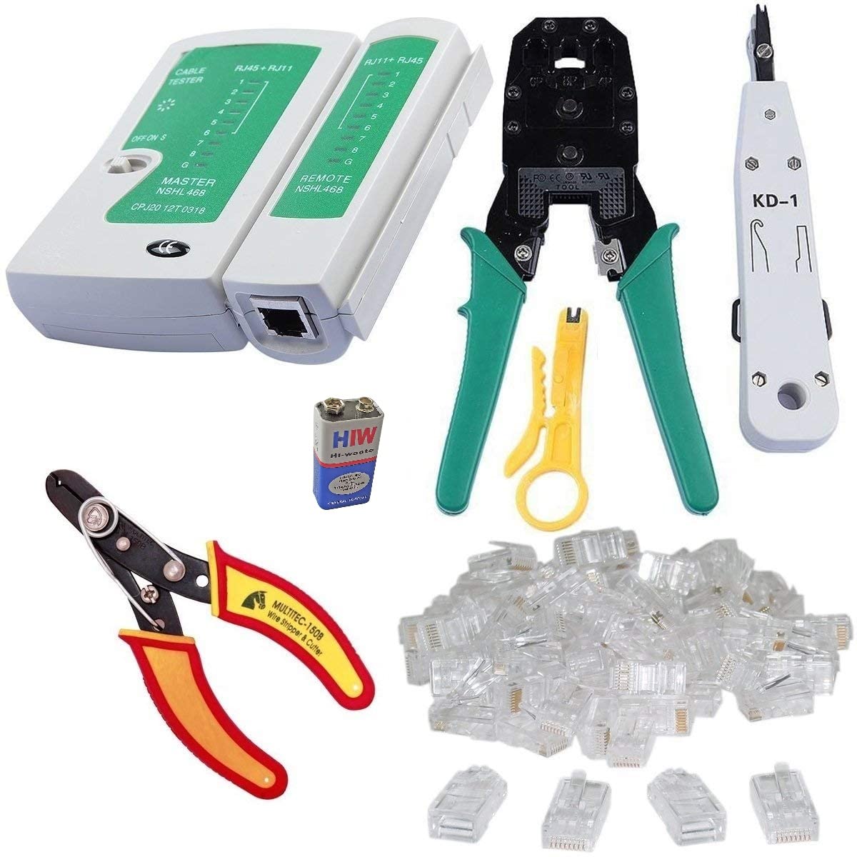 Inditrust network cable tool kit with tester and connectors