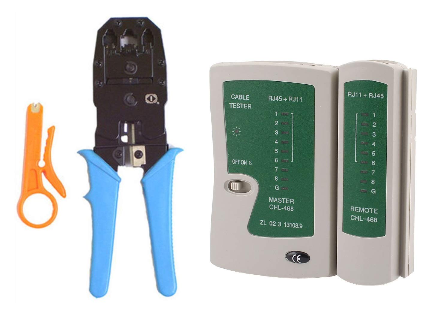 Inditrust Rj45 Rj11 Crimping Tool, double colour grip 150B cutter, KD-1 Professional Punch Down Tool, Network Lan Cable Tester, 9V battery & 25 Pcs RJ45 Connectors Combo Set – view 8
