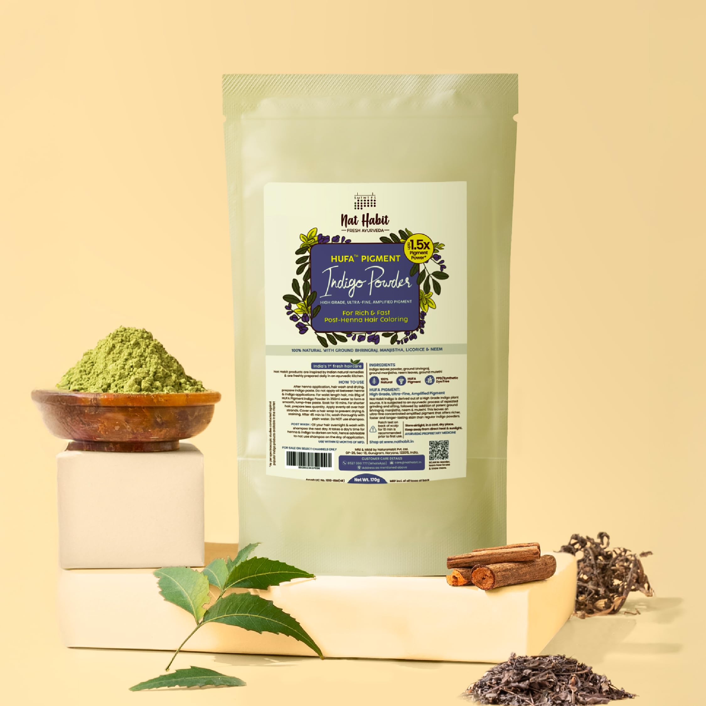 Nat Habit Organic Indigo Powder, Natural Hair Color for Black Hair, HUFA, Indigo Leaf Powder for Rich and Fast Post-Henna Coloring, Chemical Free (Pack of 1 X 170g) – view 6