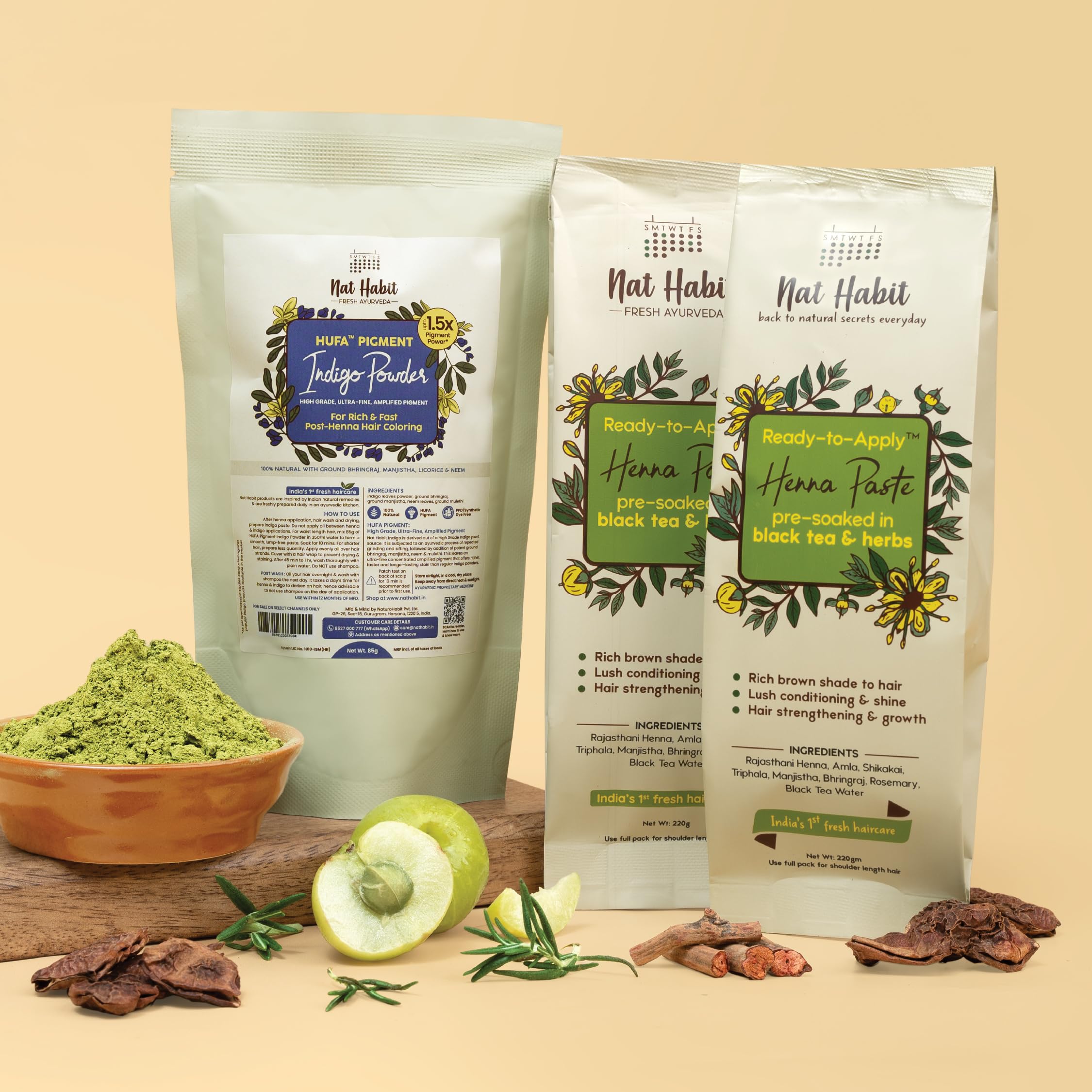 Nat Habit Organic Indigo Powder, Natural Hair Color for Black Hair, HUFA, Indigo Leaf Powder for Rich and Fast Post-Henna Coloring, Chemical Free (Pack of 1 X 170g) – view 7