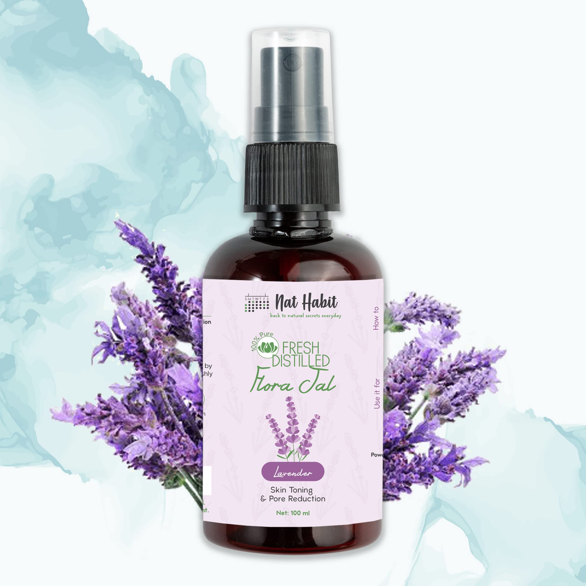 Nat Habit - 100% Pure Lavender Jal - Lavender Water - Toner, Face-Mist, Astringent & Face Spray- Ayurvedic Steam-Distilled For Oil-Control, Acne-Control, Skin Hydration (Pack of 3, 100 ml) – view 8