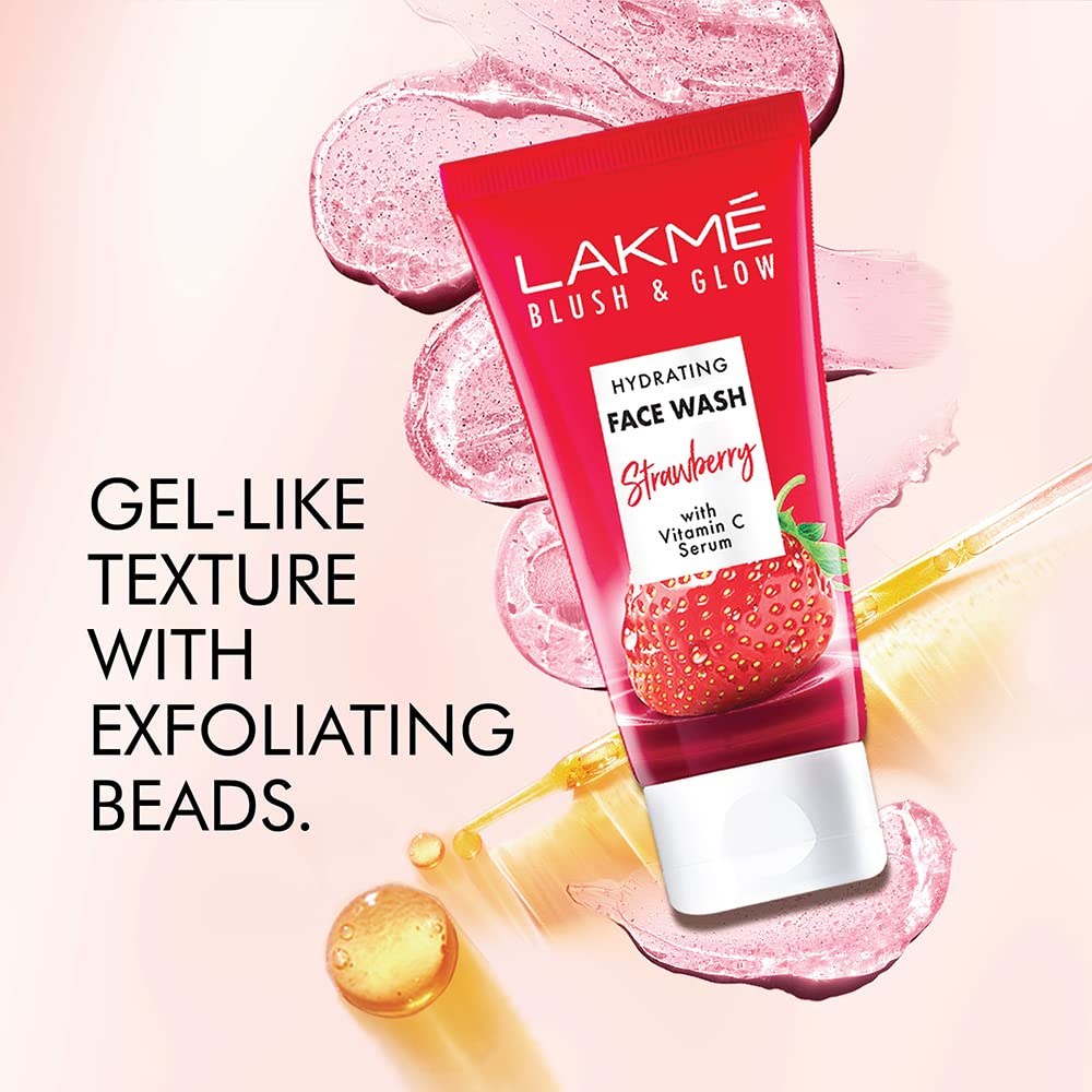 Lakme Blush & Glow Strawberry Refreshing Gel Face Wash 100 g, With 100% Natural Fruit for Glowing Skin - Daily Gentle Exfoliating Facial Cleanser – view 6