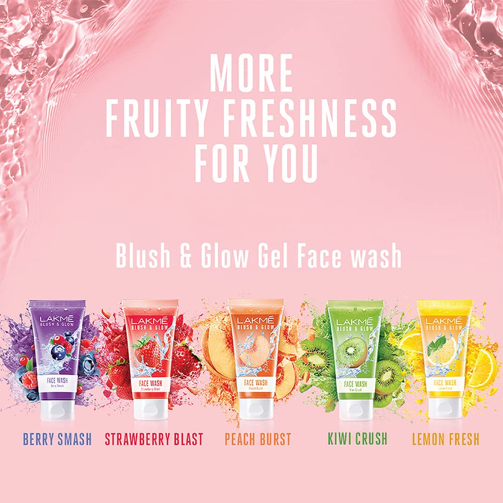 Lakme Blush & Glow Strawberry Refreshing Gel Face Wash 100 g, With 100% Natural Fruit for Glowing Skin - Daily Gentle Exfoliating Facial Cleanser – view 9