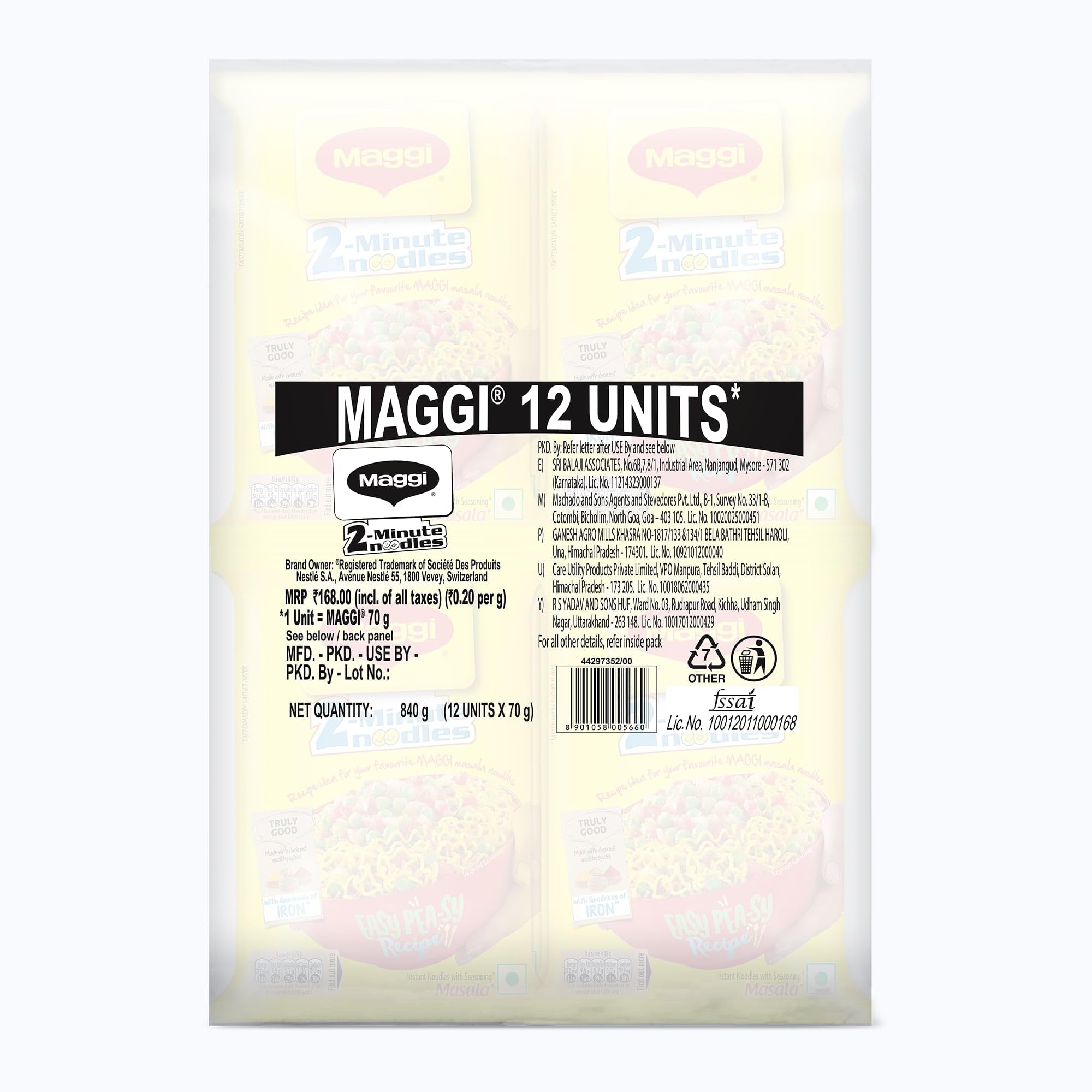 MAGGI 2-minute Instant Noodles, Masala Noodles with Goodness of Iron, Made with Choicest Quality Spices, Favourite Masala Taste, 70g ( Pack of 12 ) – view 2