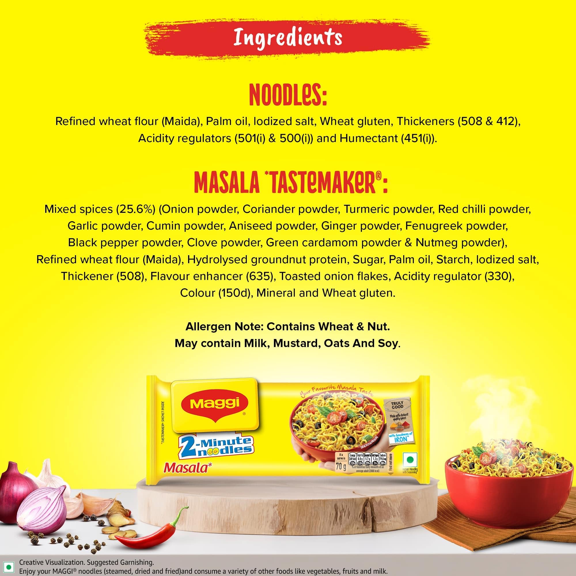 MAGGI 2-minute Instant Noodles, Masala Noodles with Goodness of Iron, Made with Choicest Quality Spices, Favourite Masala Taste, 70g ( Pack of 12 ) – view 4