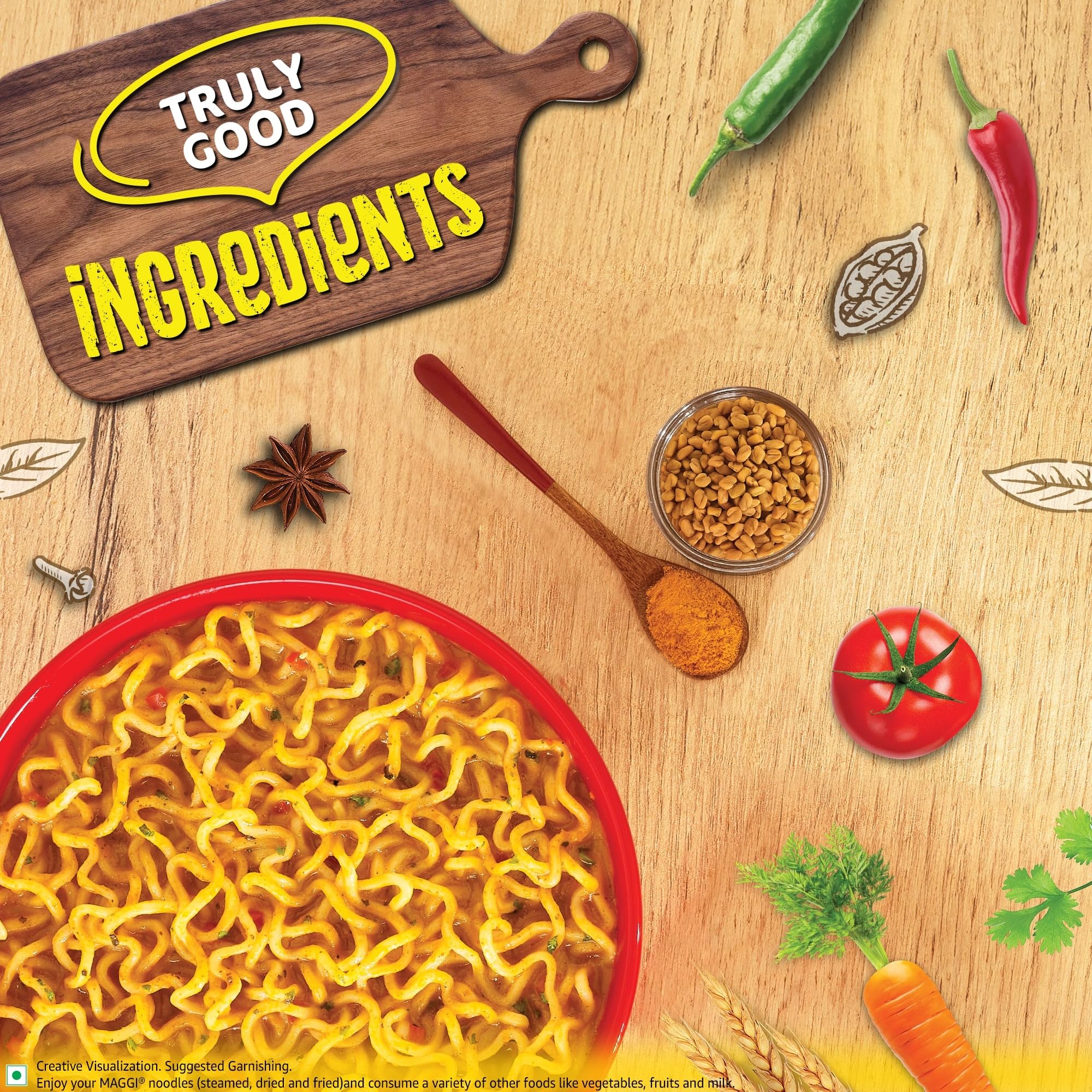 MAGGI 2-minute Instant Noodles, Masala Noodles with Goodness of Iron, Made with Choicest Quality Spices, Favourite Masala Taste, 70g ( Pack of 12 ) – view 6