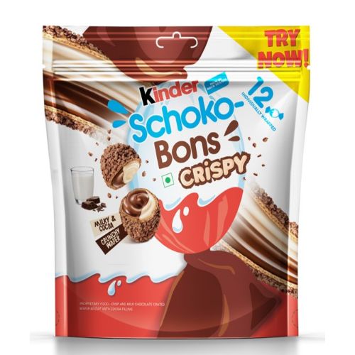 Kinder Schoko-Bons Crispy chocolate pouch with 12 wrapped pieces
