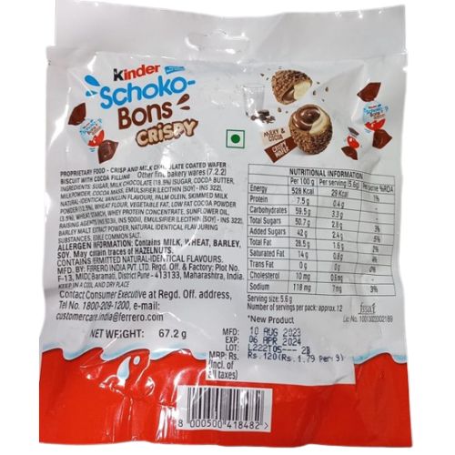 Dave's American Food Kinder Joy Schokobons Crispy 12Pcs, Milk And Cocoa Flavor,67.2Gm - Delightful Crispy Chocolate Treats – view 2