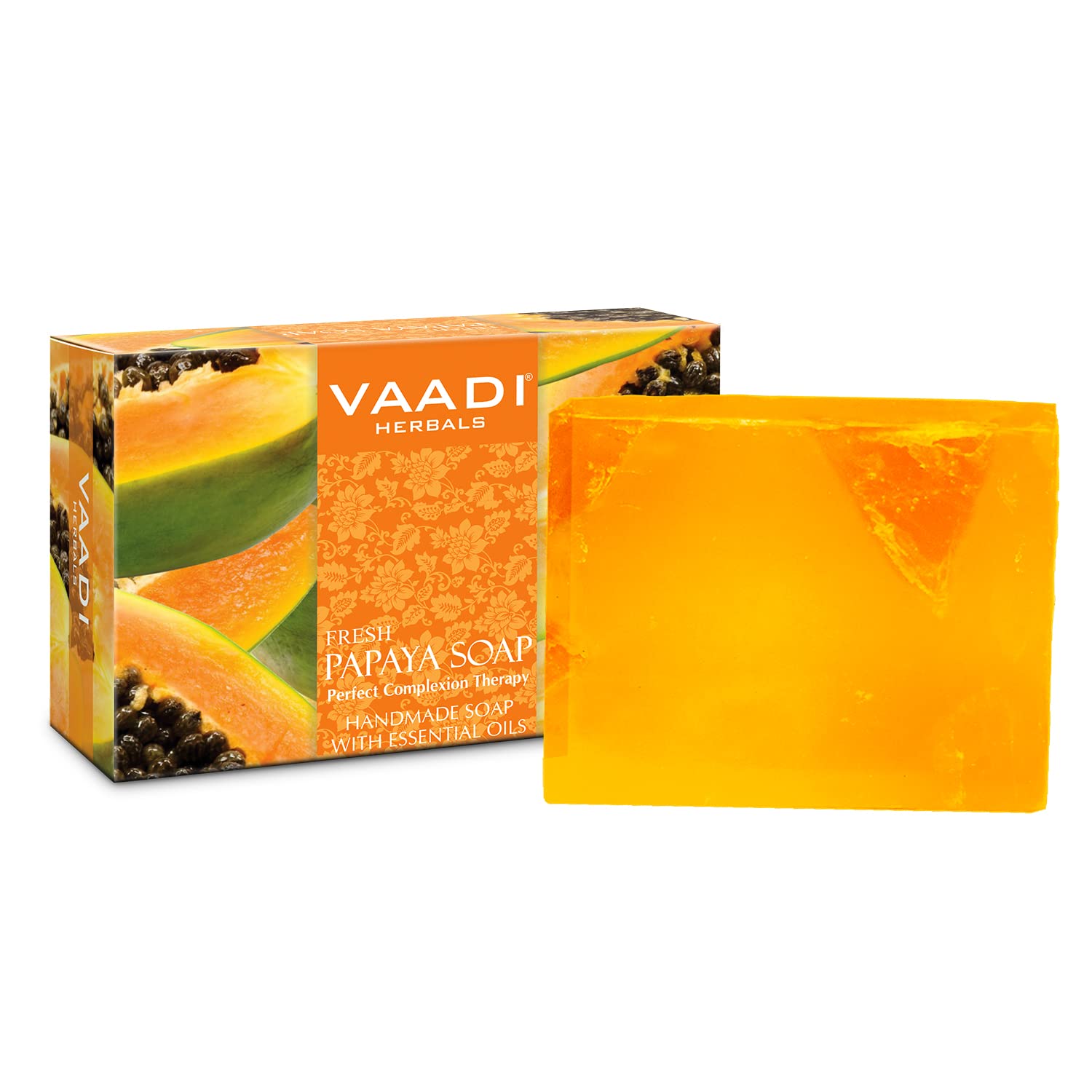 Fresh papaya soap bar with Vaadi Herbals 75g packaging