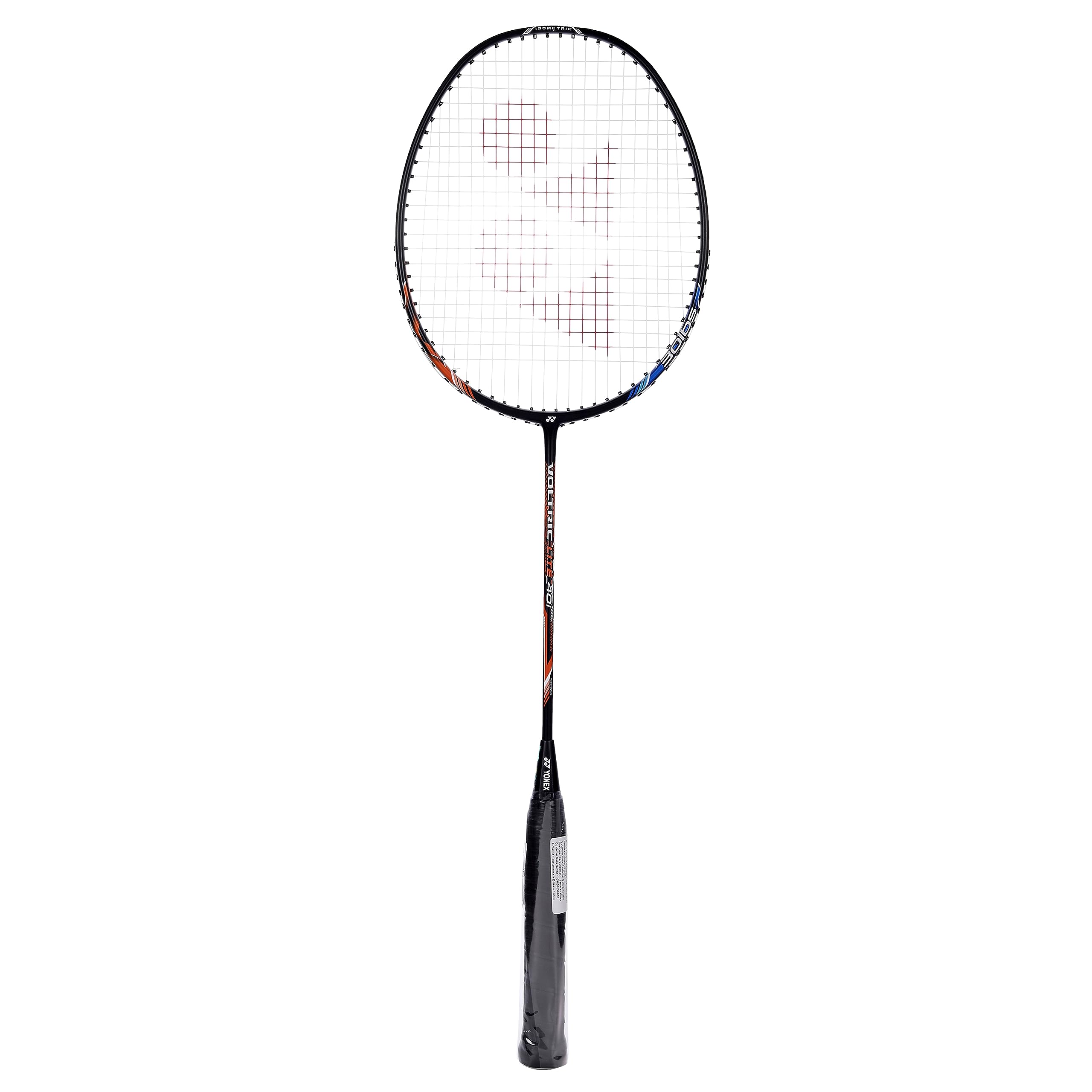 Lightweight Yonex graphite badminton racquet in blue and orange