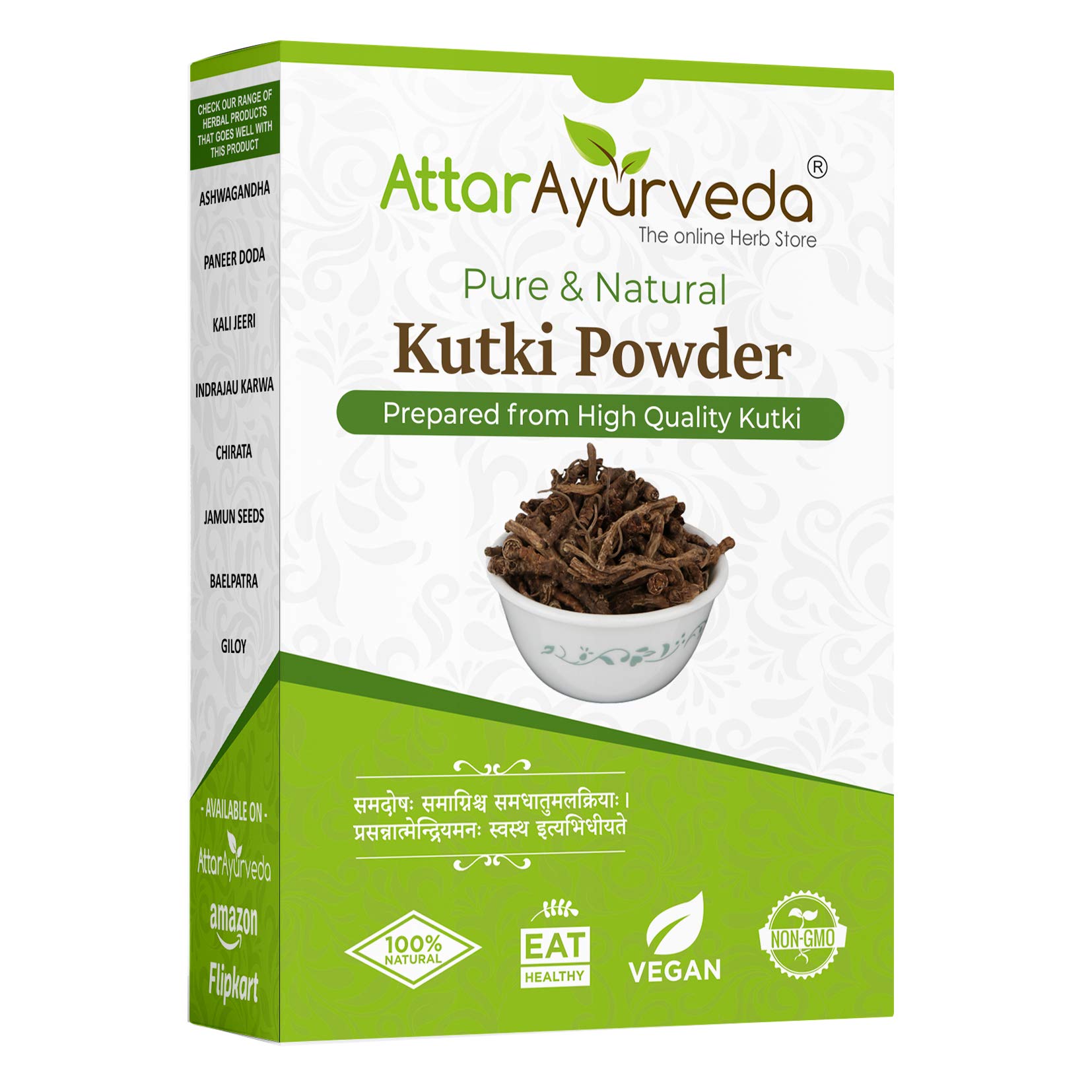 Front view of Attar Ayurveda Kutki Powder 100 gm box