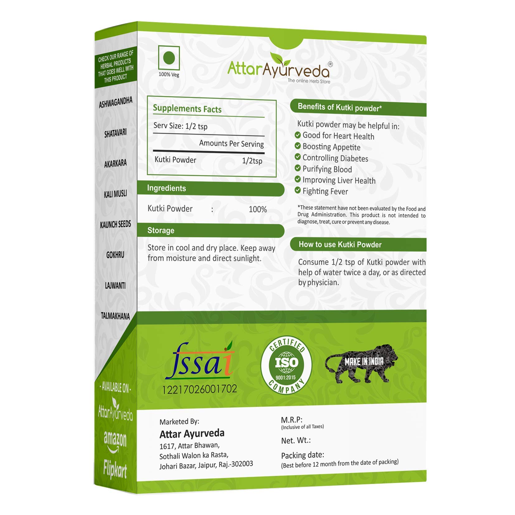 Attar Ayurveda Kutki Powder 100 gm - For Liver support, Detox, Blood sugar management – view 2