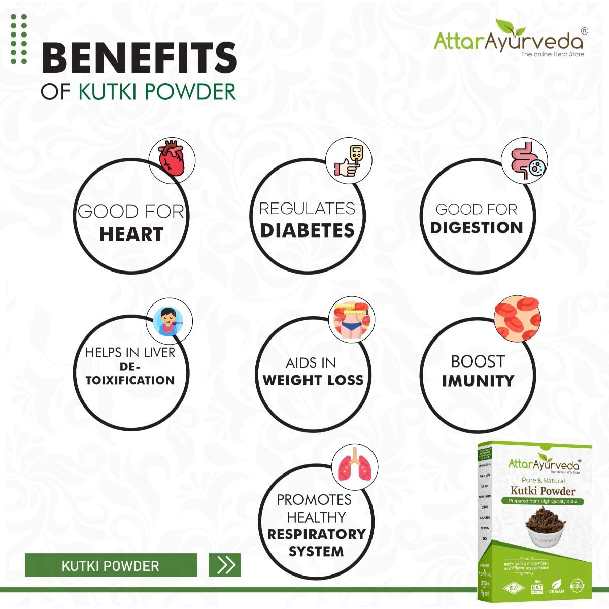 Attar Ayurveda Kutki Powder 100 gm - For Liver support, Detox, Blood sugar management – view 4
