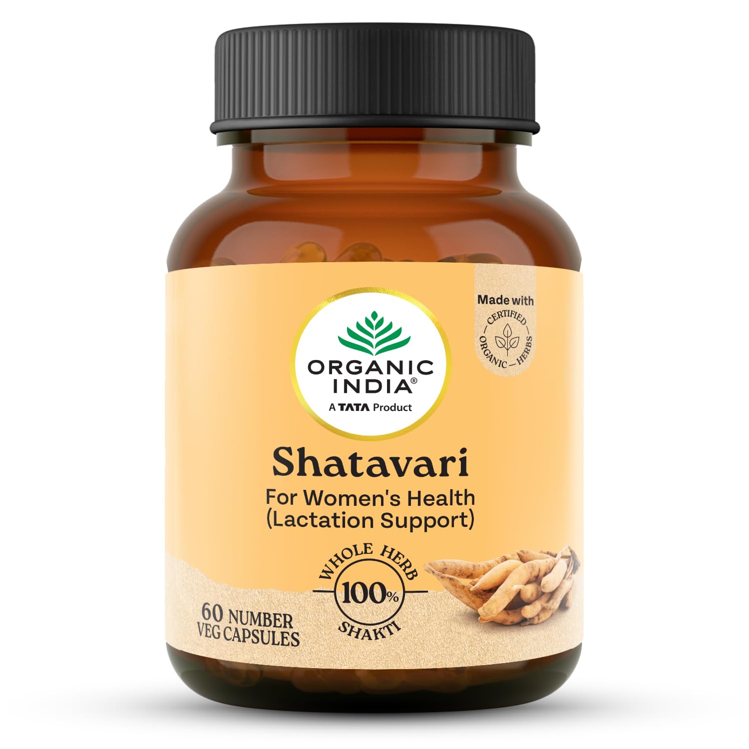 A TATA Product - Organic India Shatavari - 60 Veg Capsules, With Plant Based Estrogens, Helps Boosts Health and Vitality For Women Of All Ages & Restore Hormonal Balance, GMP & NPOP Certified Organic