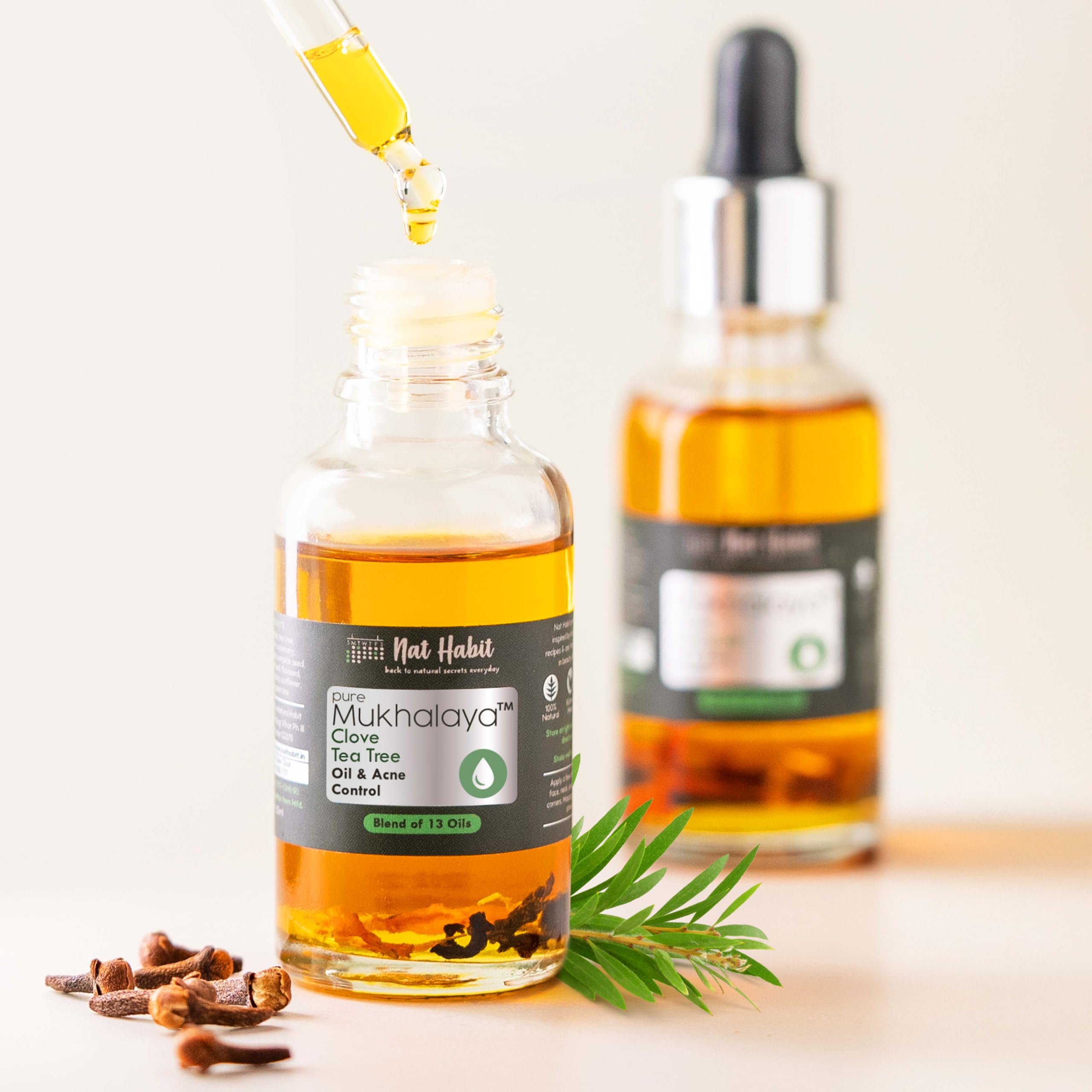 Nat Habit Clove Tea Tree Mukhalaya, Face Oil For Acne Control, with Blend of 13 Cold Pressed Oils For Natural Oily Skin Condition & Balance Sebum Secretion, No Mineral Oil or Chemical (30ml) – view 2