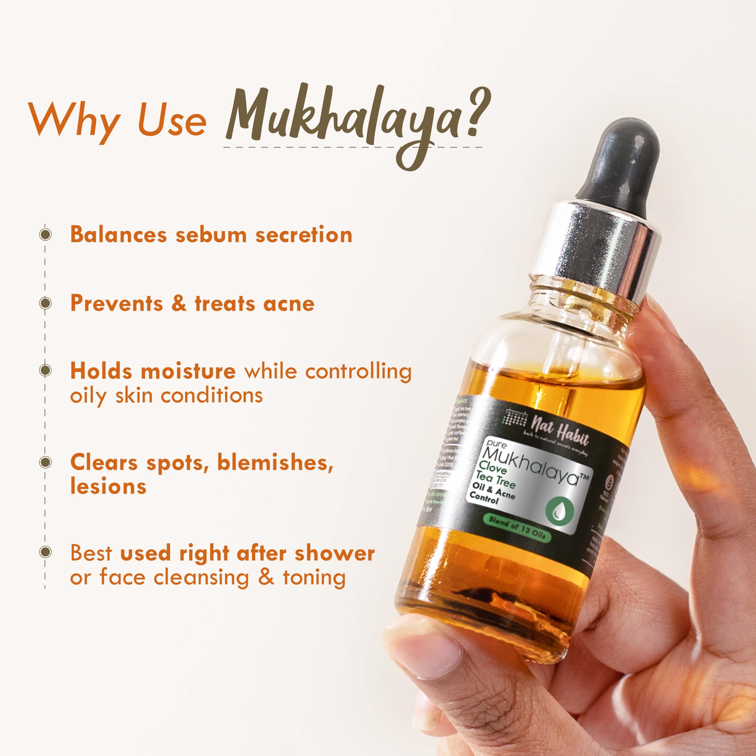 Nat Habit Clove Tea Tree Mukhalaya, Face Oil For Acne Control, with Blend of 13 Cold Pressed Oils For Natural Oily Skin Condition & Balance Sebum Secretion, No Mineral Oil or Chemical (30ml) – view 4