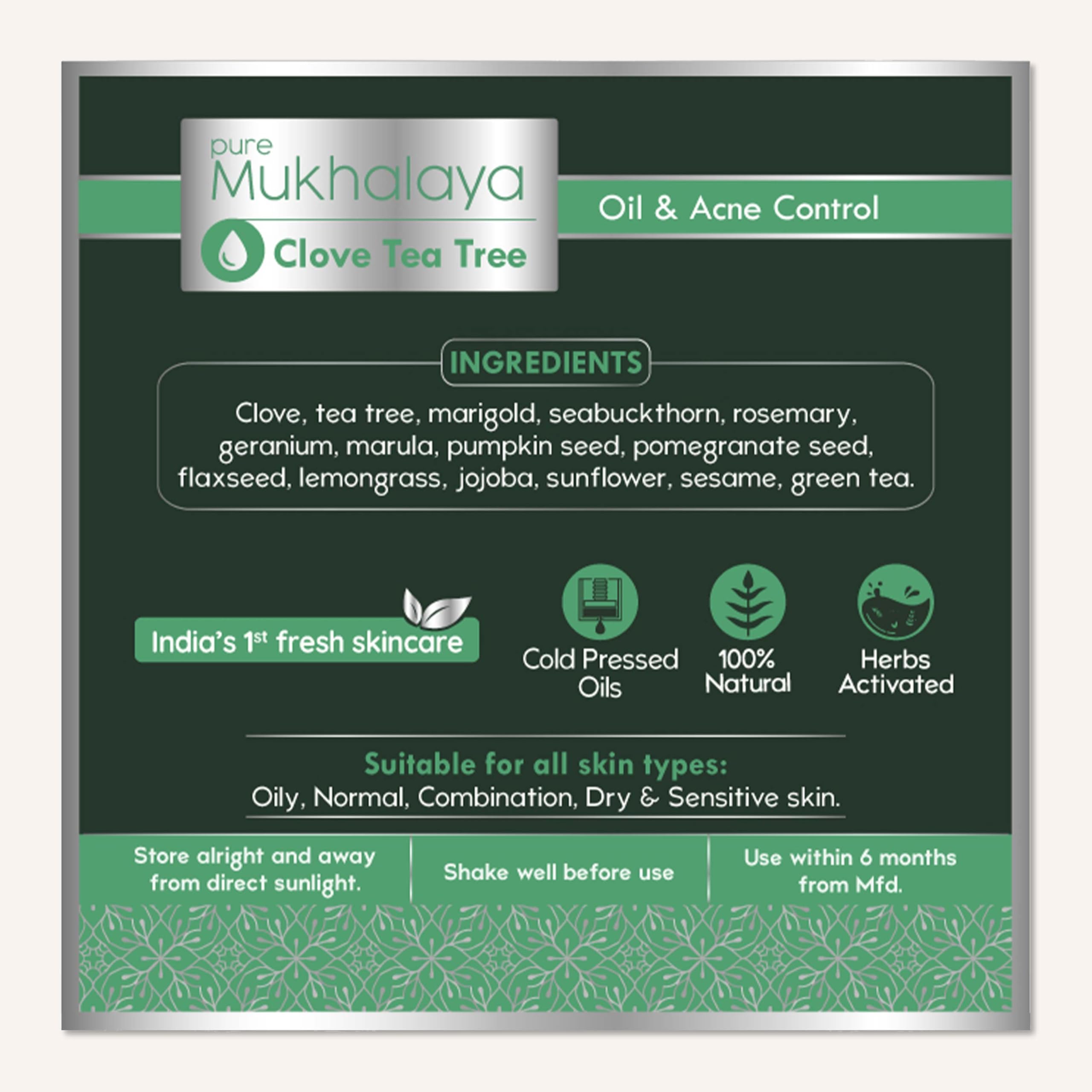 Nat Habit Clove Tea Tree Mukhalaya, Face Oil For Acne Control, with Blend of 13 Cold Pressed Oils For Natural Oily Skin Condition & Balance Sebum Secretion, No Mineral Oil or Chemical (30ml) – view 7